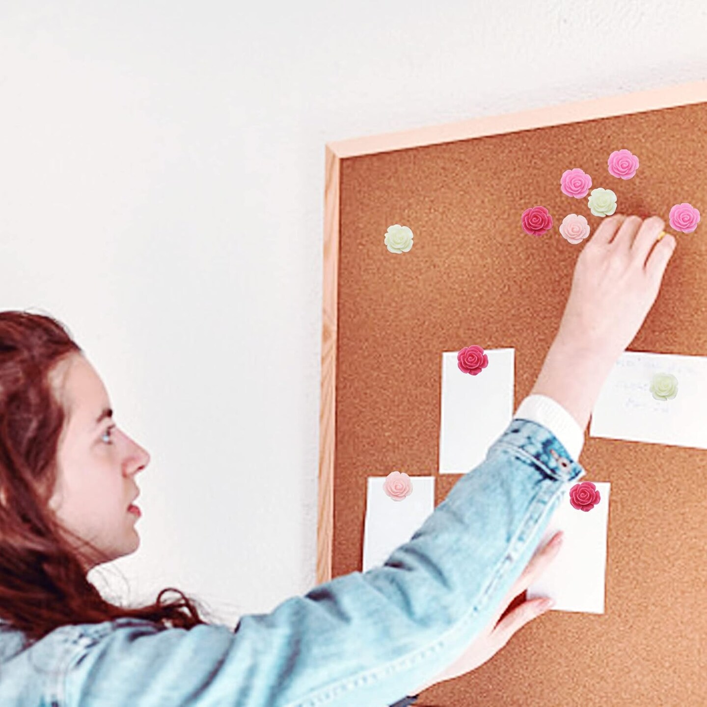 60-Pack Red Rose Decorative Pushpins – Gradient Flower Thumb Tacks for Cork Boards, Office, School, or Home Organization