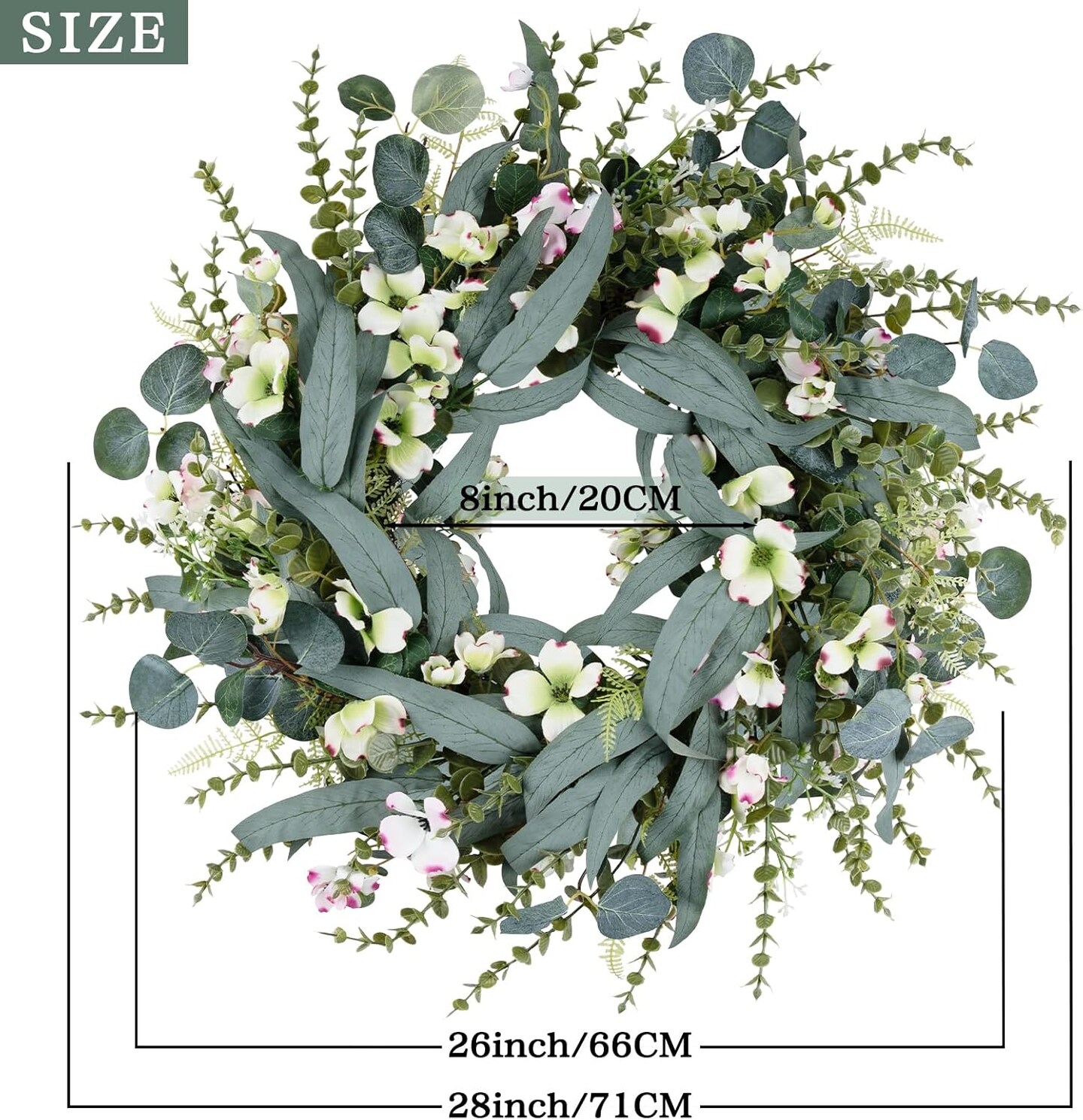 26IN Spring Wreath for Front Door,Large Eucalyptus Artificial Flower Greenery Wreath Indoor Outdoor for Porch Window Wall Farmhouse Home Holiday Hanging Decor Spring