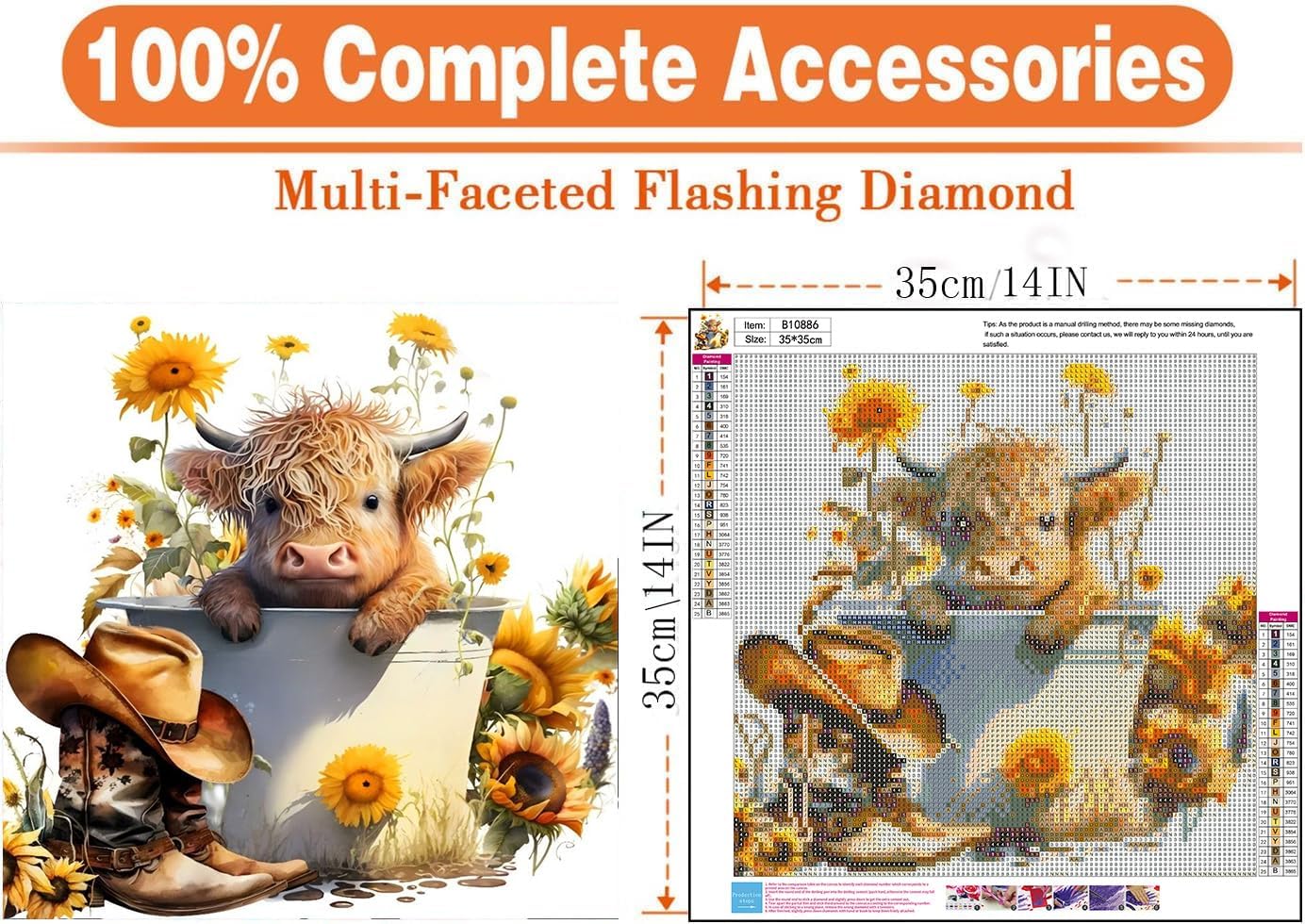 Diamond Painting Kits for Adults, 5D Cow and Flower Full Drill Diamond Art, DIY Highland Cow Diamond Art Kit Gem Art for Home Wall Decor (13.78 X13.78 inch)