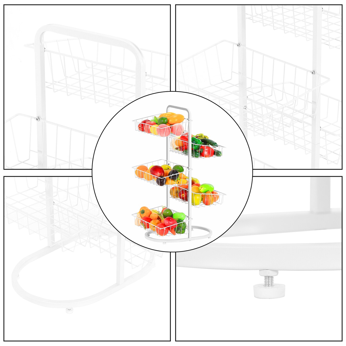5-Tier Metal Wire Fruit & Vegetable Basket – Rustproof Kitchen Organizer with Adjustable Feet for Counter, Bathroom, Office (16.5"D x 12"W x 32.3"H)