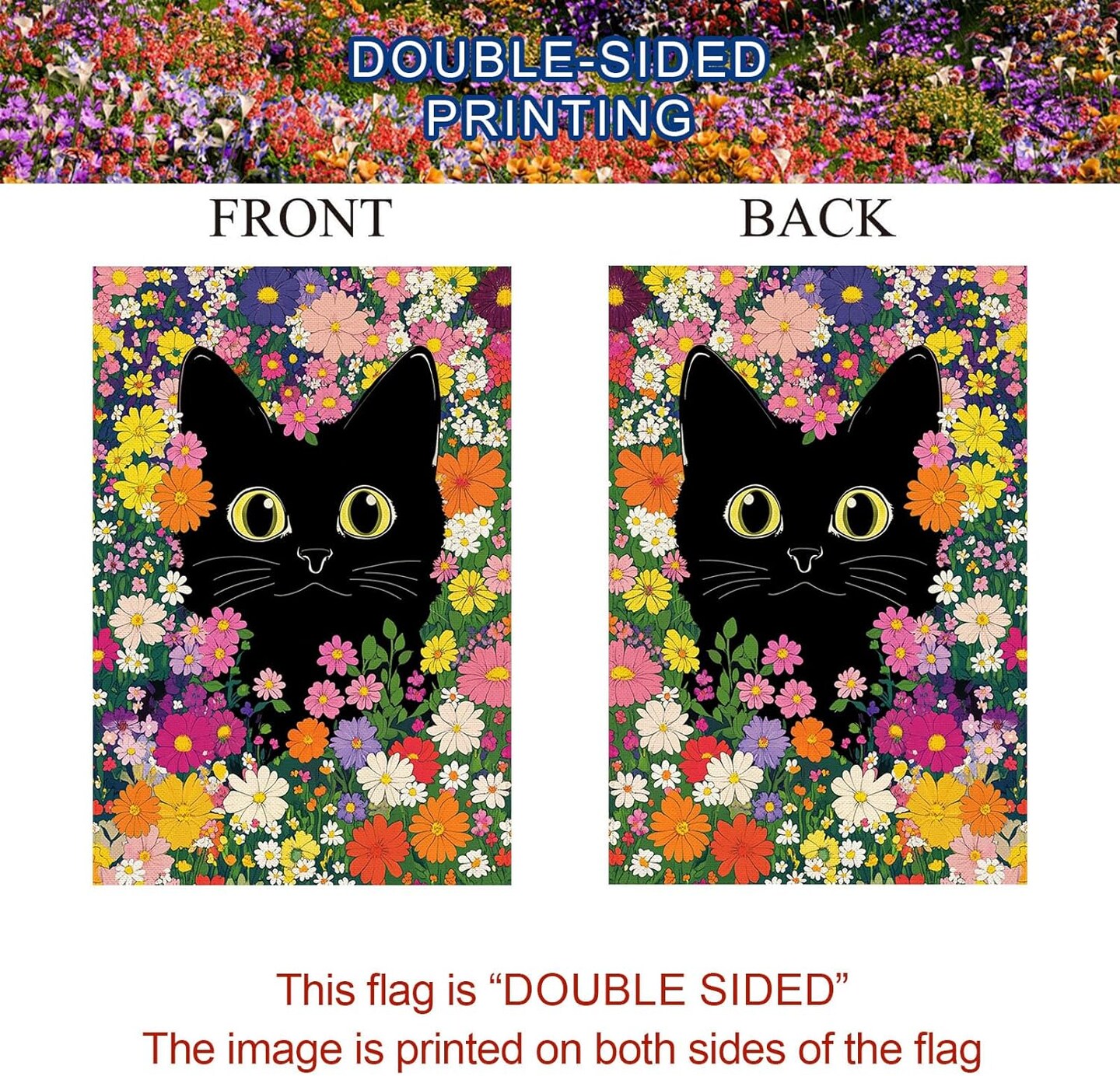 Spring Summer Funny Cat Garden Flag Double Sided 12.5 x 18 Inch Funny Black Cat Flower Floral Welcome Small Yard Flag Burlap Seasonal Yard Outdoor Outside Decoration