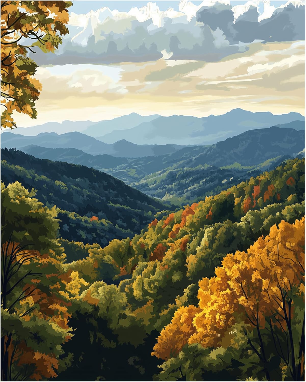 Great Smoky Mountain Paint by Numbers, Forest Autumn Landscape Paint by Number Kits, Smoky Mountains Scenery DIY Acrylic Painting for Gift Home Wall Decor(16&#xD7;20inches, No Frame)