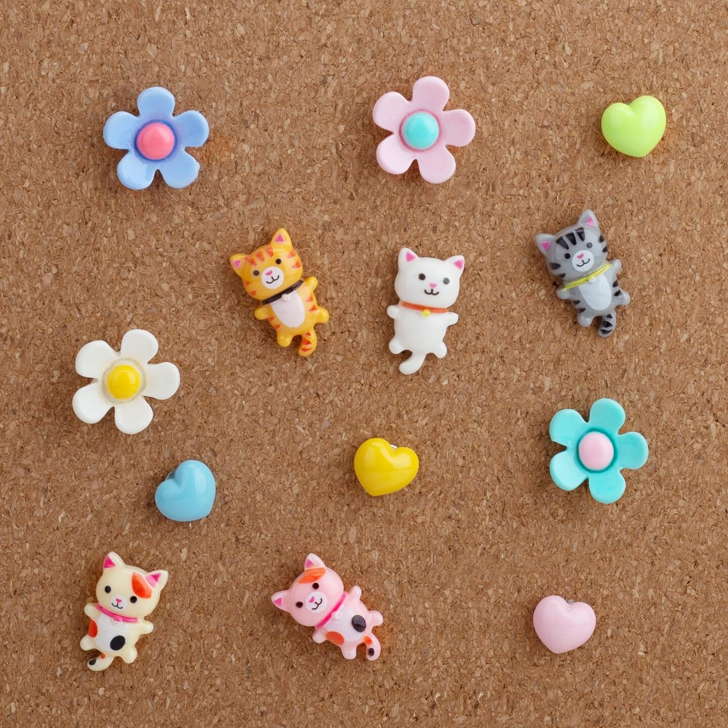 72PCS Push Pins Cute Cat Thumb Tacks Decorative Push Pins Wood Pin Board Tacks Assorted Colors Flower Push Pin Clips for Cork Board Wall Cubicle Accessories for Home Office Cute Desk Accessories