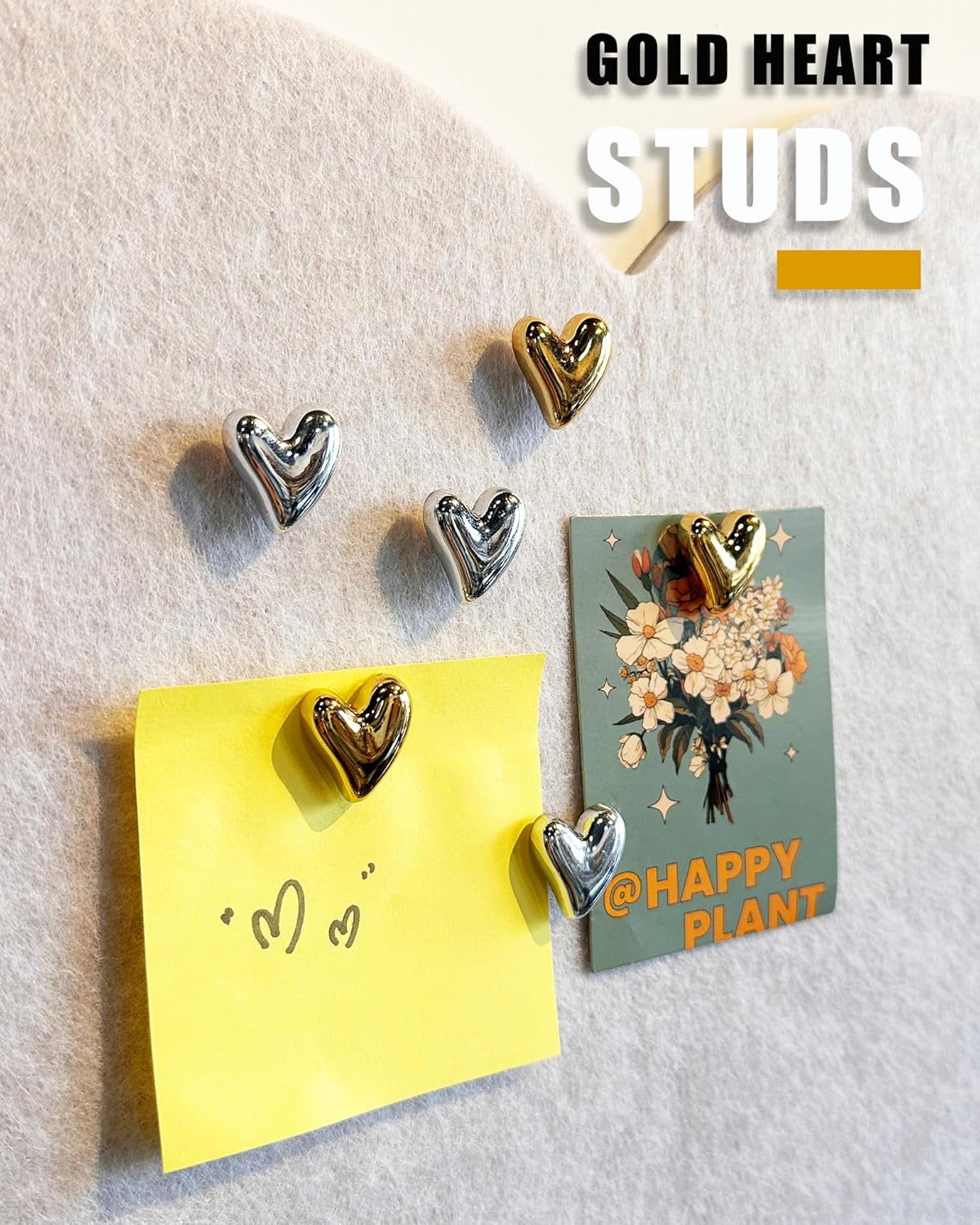 30 pcs - Heart Decorative Pins, Gold Silver Cute Pins for Bulletin Board, Office or Home (30 pcs - Gold)