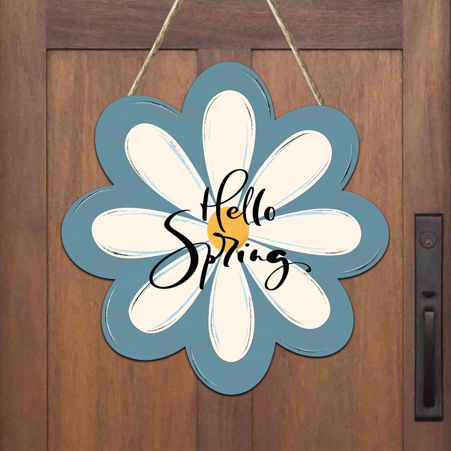 Hello Spring Wooden Sign Daisy Flower Front Door Hanging Welcome Signs Season Decoration Wreath for Indoor Outdoor Wall Porch Yard Home Decor