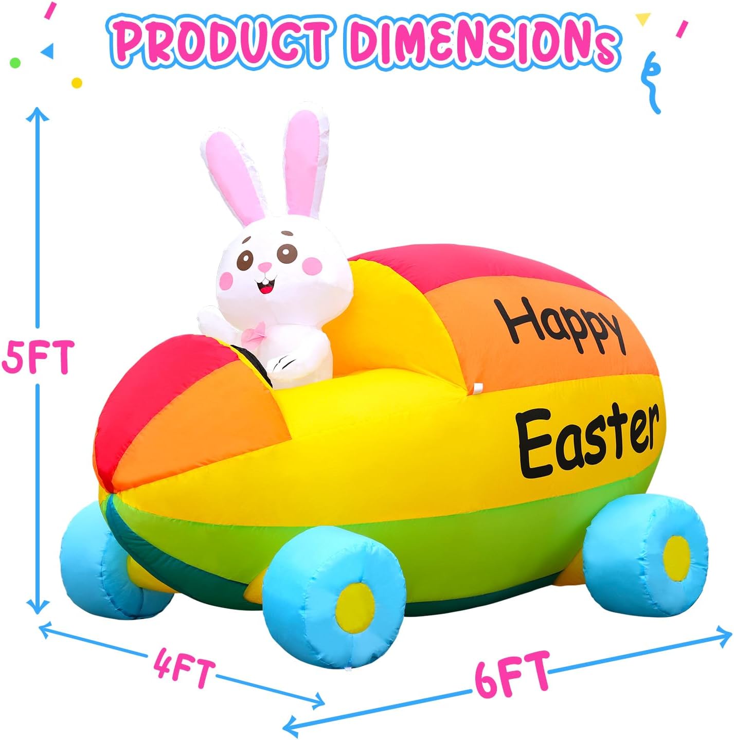 2025 New Huge Easter Inflatable Bunny Driving Car Outdoor Decorations, Build-in LED Lights Holiday Blow Up Yard Decoration, for Easter Holiday Party, Outdoor,Garden, Yard Lawn D&#xE9;cor