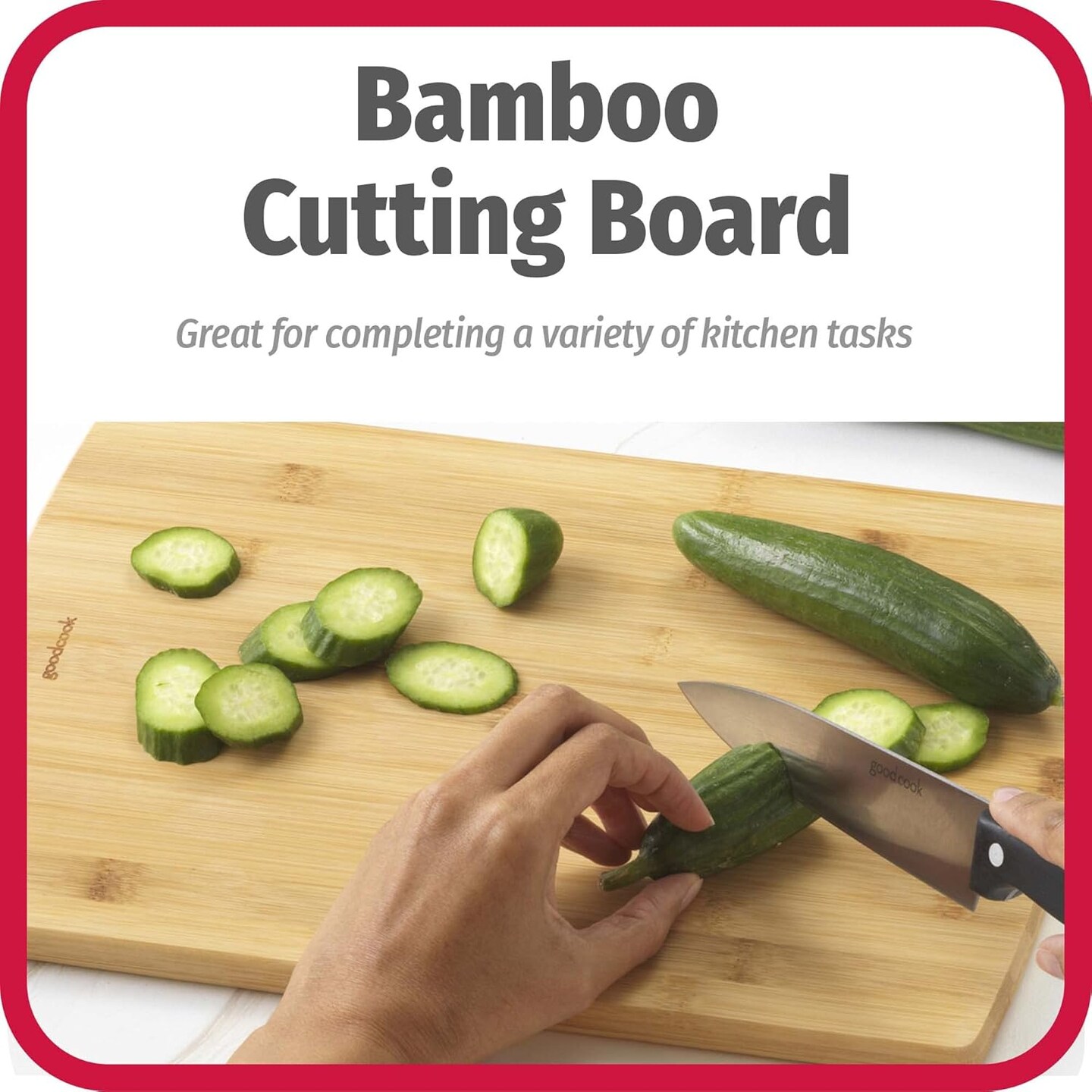 10" x 14" Bamboo Cutting Board, Durable Edge-Grain Wood, Moisture-Resistant, Knife-Friendly, Wooden Chopping Board for Kitchen, Low-Maintenance, Natural Bamboo