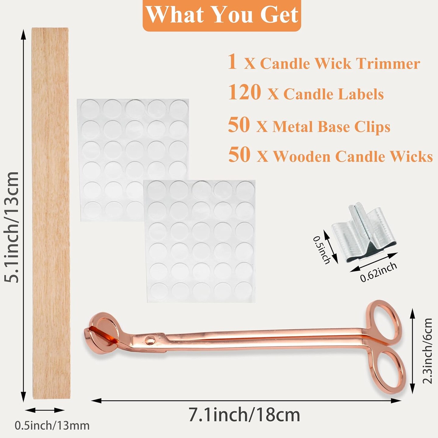 100pcs Wooden Candle Wicks 5.1 x 0.5 Inch, Smokeless Cherry Wood With Metal Clips and Glue Dots, Includes Wick Trimmer, Perfect for Candle Making Kit and Soy Wax Candlemaking