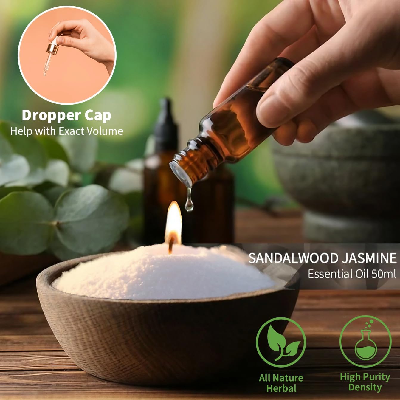 Customized Powder Candle Making Kit, Sandalwood Jasmine Scented 26Oz / 750g Refillable Beaded Wax Sand All Natural DIY Pearled Candle with 50ML Essential Oil 30PCS Wicks 2PCS Centering Devices