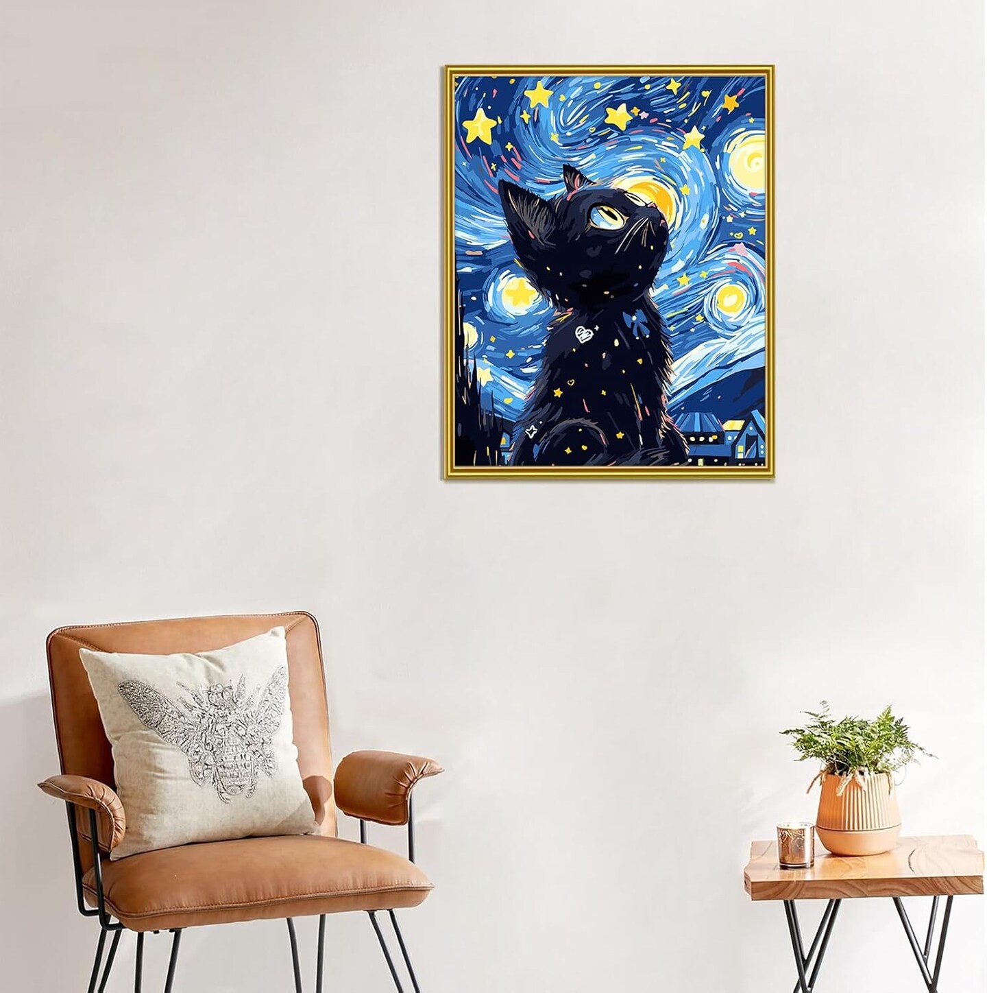 Paint by Numbers for Adults Black Cat, Paint by Numbers Kit on Canvas for Beginners, Starry Night Number Painting Set Craft Supplies, 3 Paintbrushes and Acrylic Paint 16x20 Inch