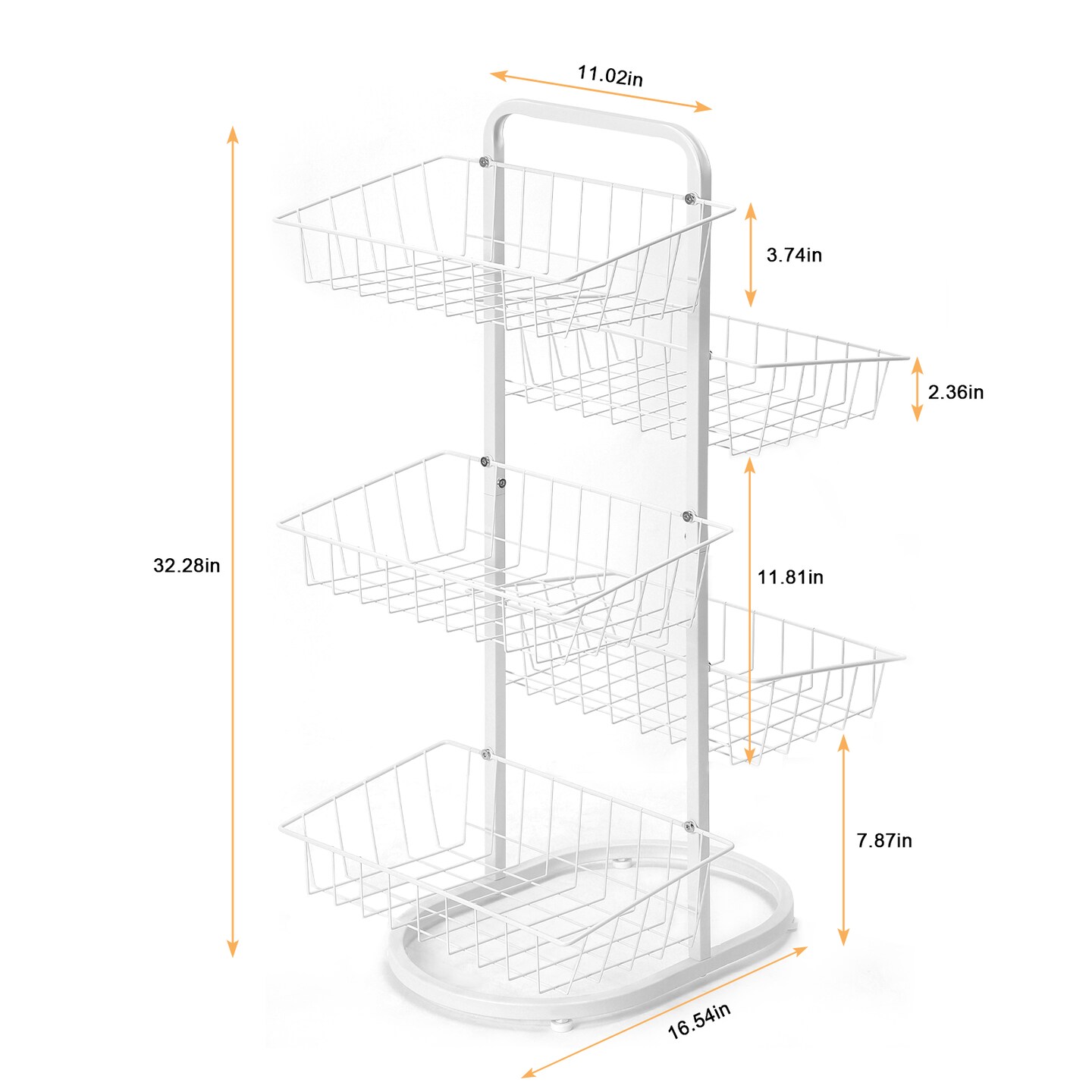 5-Tier Metal Wire Fruit & Vegetable Basket – Rustproof Kitchen Organizer with Adjustable Feet for Counter, Bathroom, Office (16.5"D x 12"W x 32.3"H)