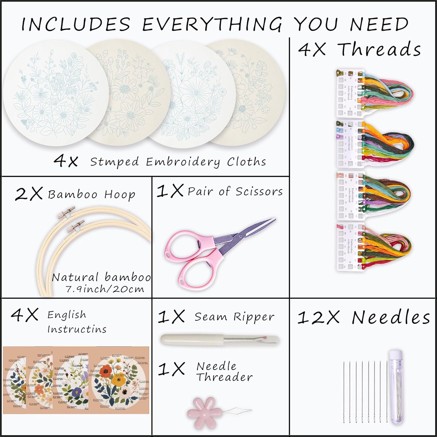 Embroidery Kit for Beginners with Instructions,Cross Stitch Kits for Adults with Pattern (flowers2) 8.66 x 8.66 x 1.18 inches