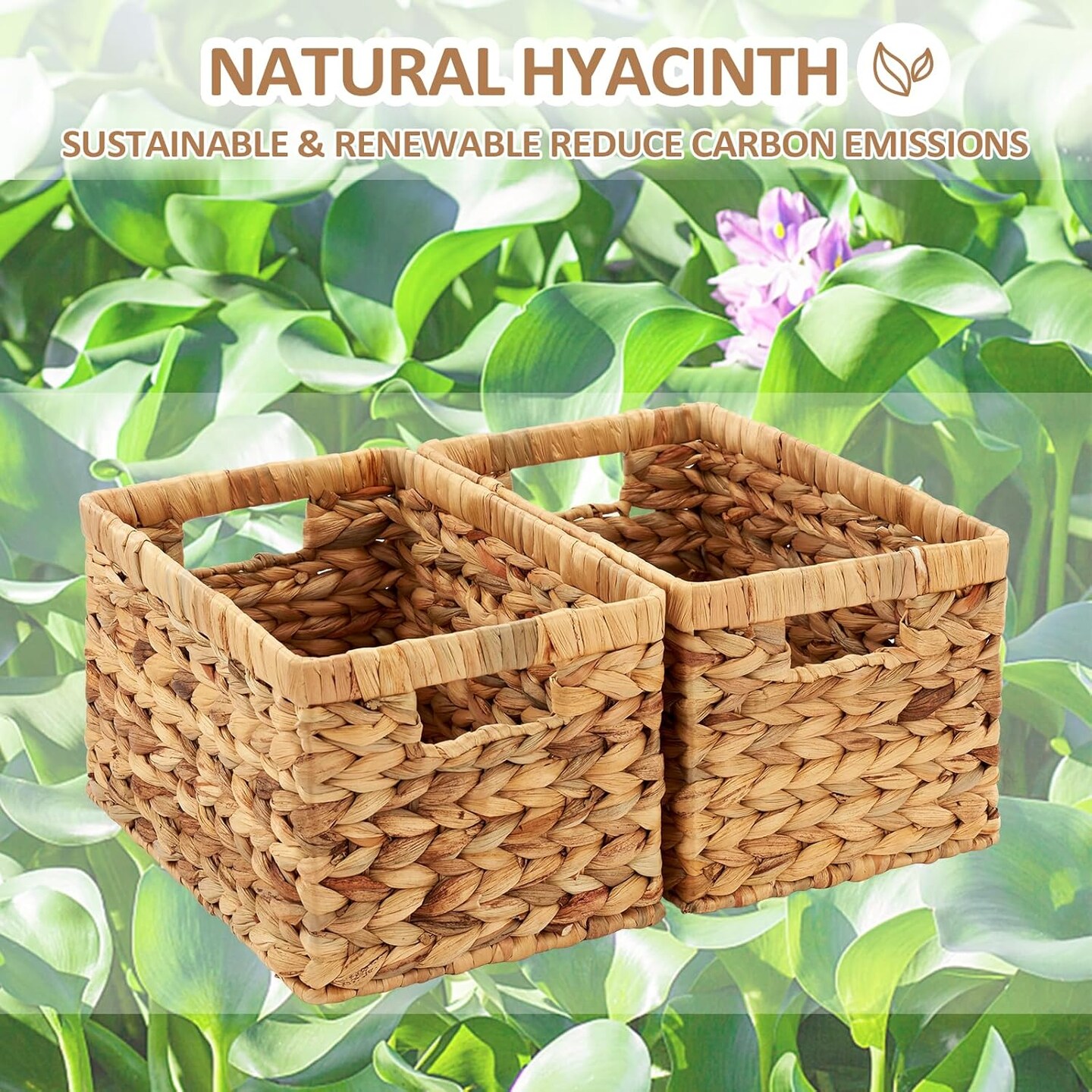 Spring Storage Basket, Water Hyacinth Storage Baskets with Built-in Handles, Large Wicker Baskets for Storage, 2 Pack Wicker Baskets for Organizing, Natural