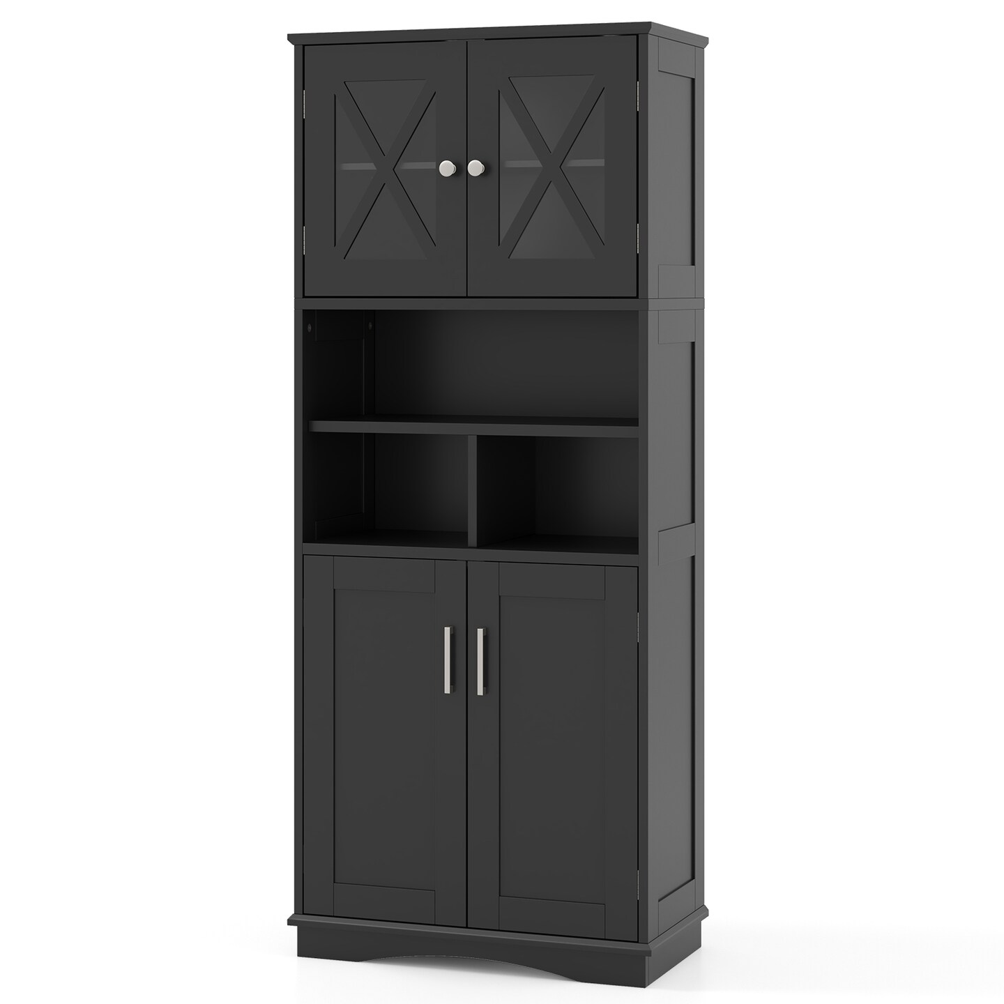 57-Inch Tall Freestanding Bathroom Storage Cabinet with 3 Adjustable Shelves and Acrylic Doors