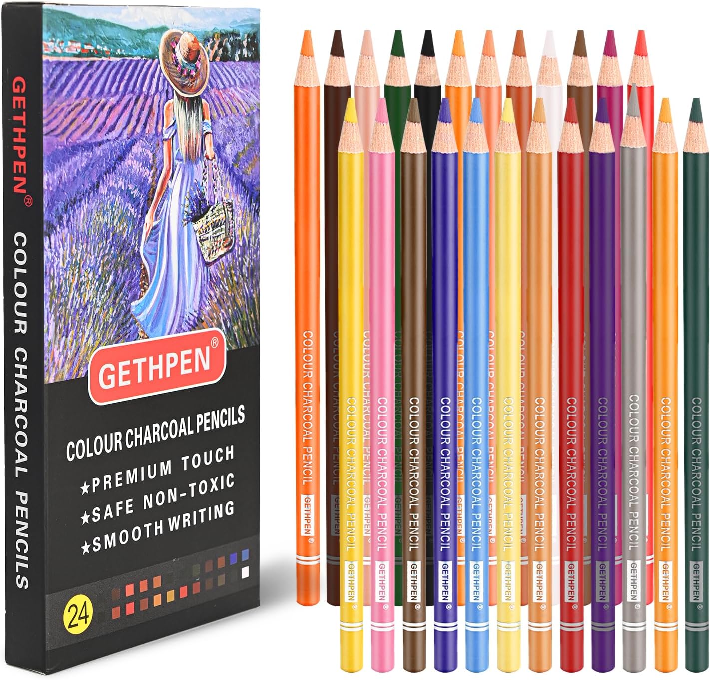 Charcoal Pencils for Drawing,Set of 24 Colors Pastel Colored Pencils,Skin Tone Colored Pencils,Pastel Chalk Colored Pencils