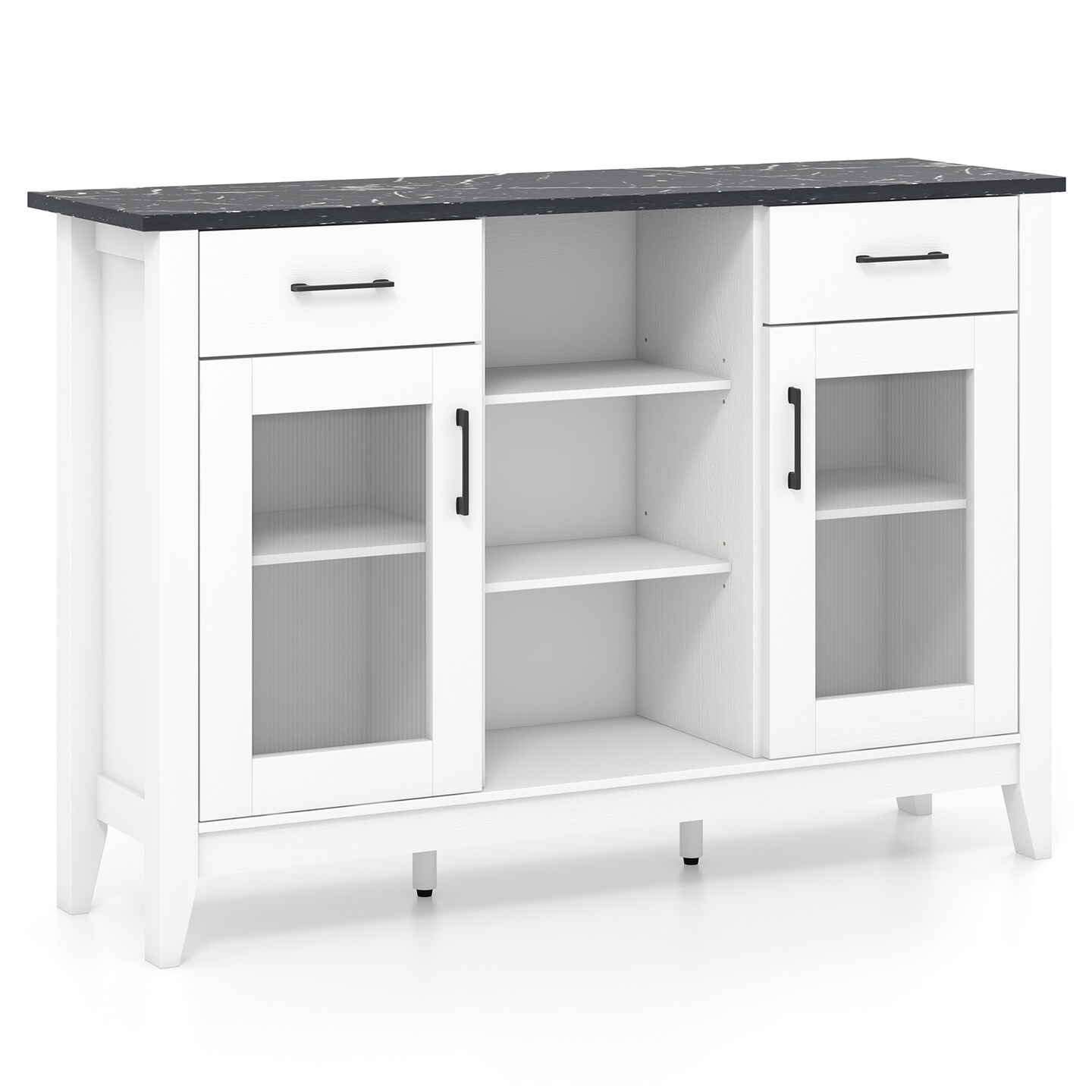 Sideboard Buffet Cabinet with 3 Open Cubes and 4 Adjustable Shelves Ideal for Home Appliances or Decorations