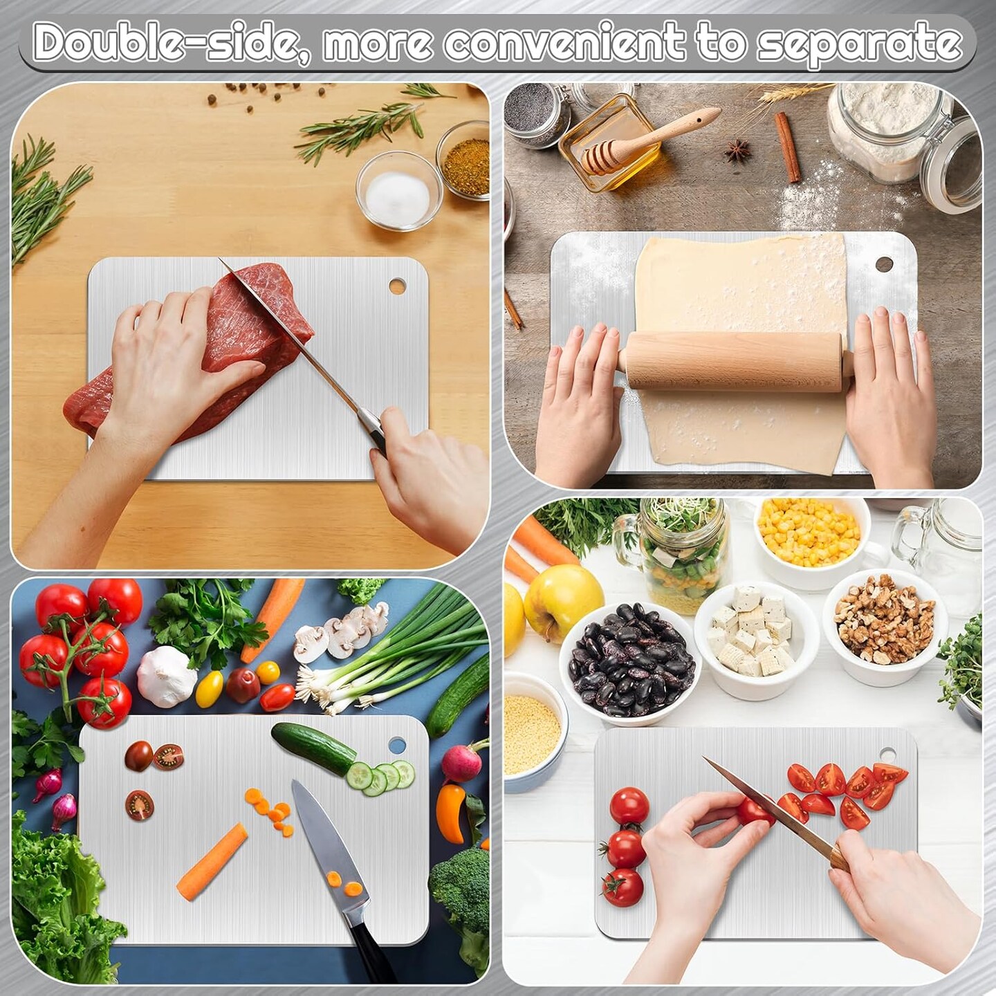 Titanium Cutting Boards, Stainless Steel Food Grade Cutting Boards, Titanium Cutting Boards for Kitchen, Stainless Non Stick Chopping Boards for Meat, Fruit, Vegetables, Dishwasher Safe (12 x 8 in)