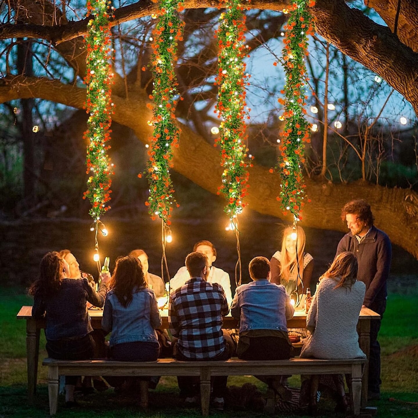 Faux Spring Eucalyptus Garland Artificial Hanging Vines Wedding Greenery Garland with Lights Faux Plants Indoor Flower Vine for Wall Fireplace Table Porch Door Decoration