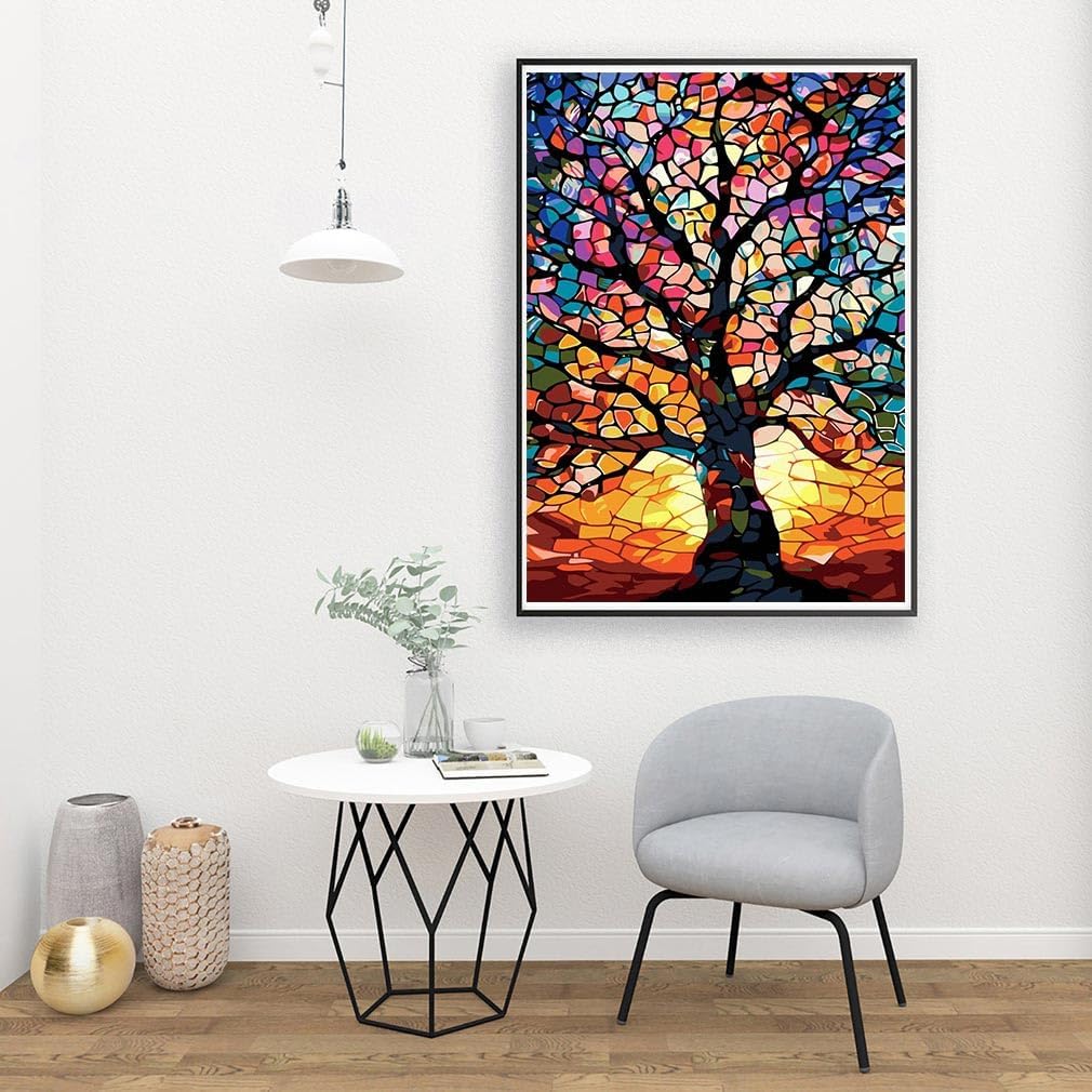 Paint by Numbers Kit for Adults Beginners - Stained Glass Tree of Life Paint by Number Canvas, DIY Acrylic Easy Tree Oil Painting for Gift Home Wall Decor 16 X 20 Inch