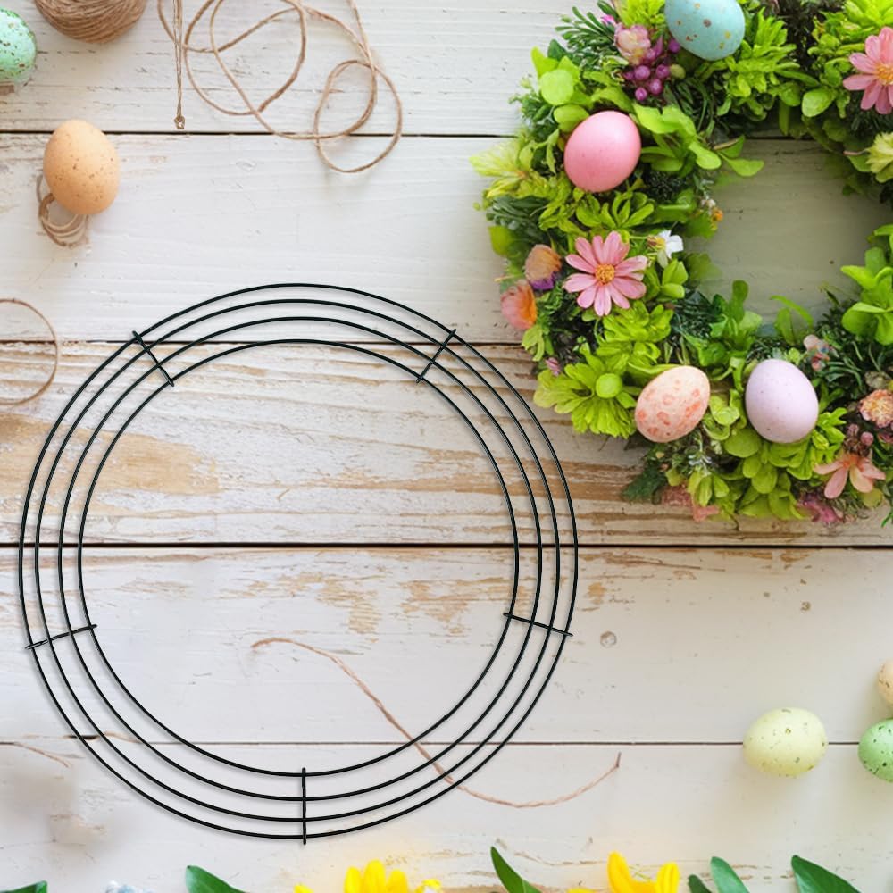 Wire Wreath Frame, 2 Pack 14 Inch Metal Wreath Form Frame, Large Dark Green Round Wire Wreath Rings for DIY Craft Home Decor Indoor Outdoor Holiday Party Decorations Supplies