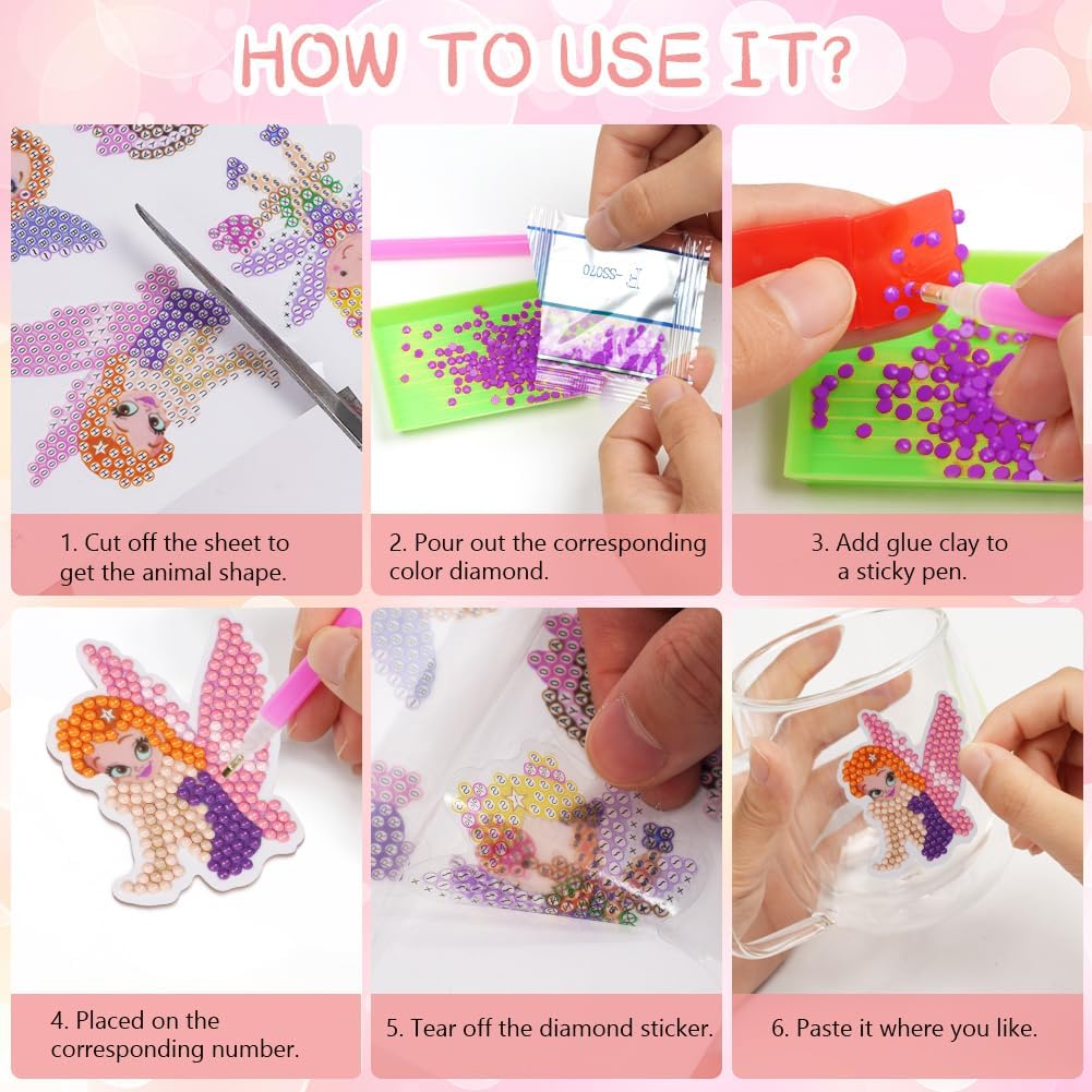 5D Diamond Art Stickers Kits, 10PCS Magical Fairy Diamond Art Painting Easy to DIY Creative Diamond Mosaic Sticker Craft