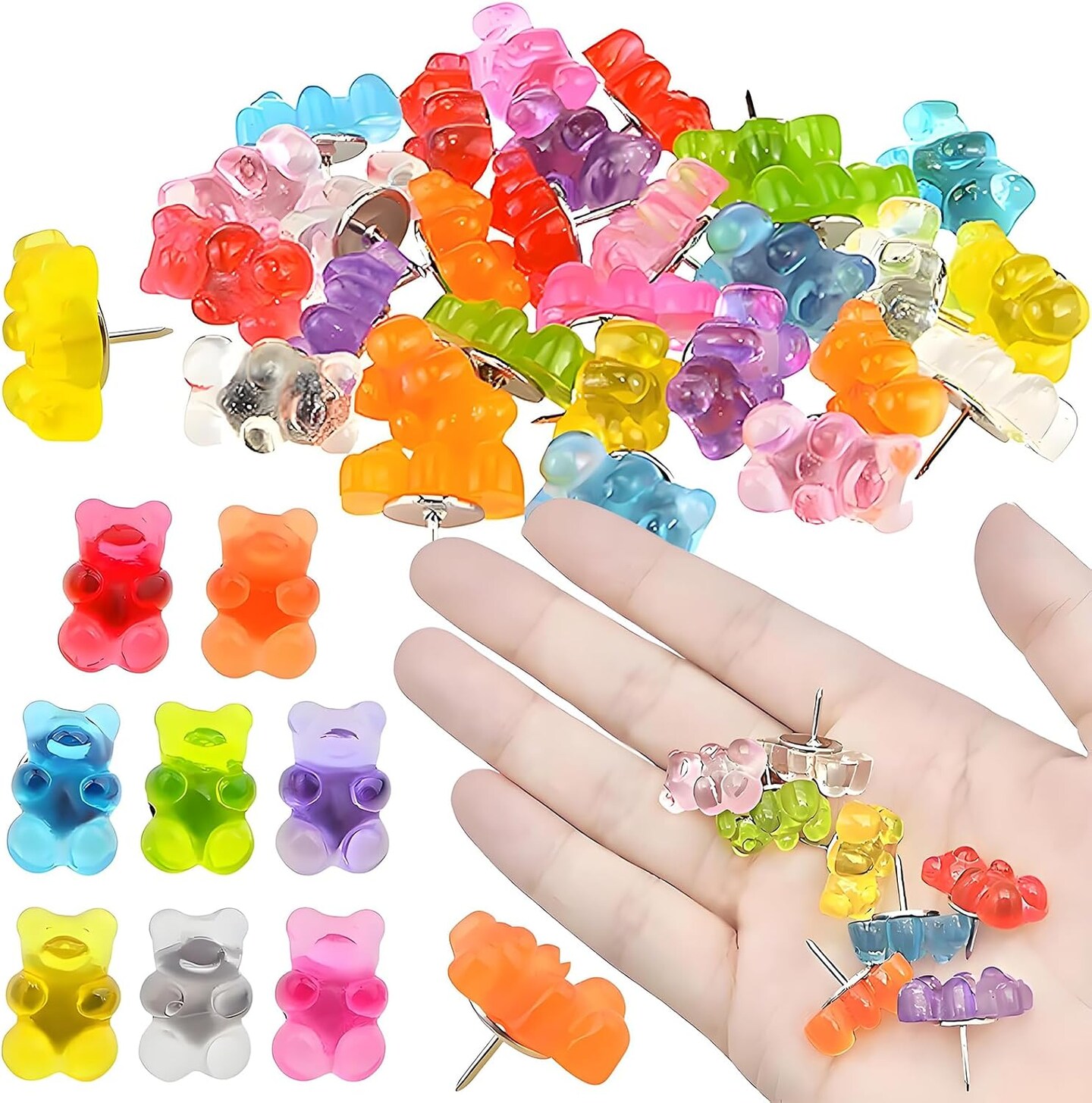 25pcs Decorative Push Pins Thumb Tack Bears Push Pins for Cork Board Bears Push Pins Translucent Thumb Tacks Colored Push Pins for Home Office Corkboard Bulletin Board Hanging Posters.