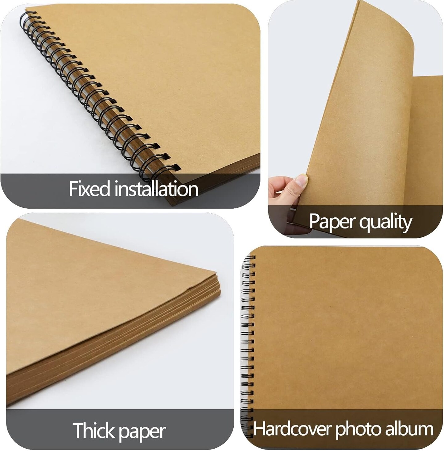 Hardcover Scrapbook &#x26; Photo Album - 100 Pages DIY Kraft Memory Book with Spiral Binding for Weddings, Anniversaries, Family Photos