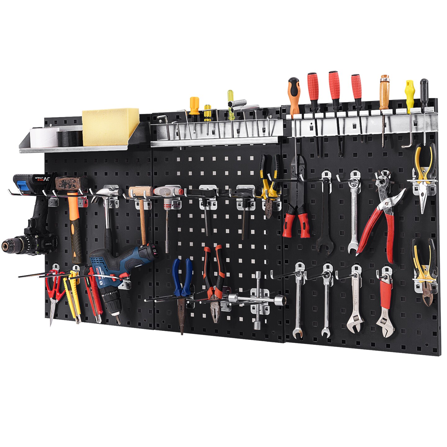 28 Pieces Wall-Mounted Pegboard Kit with 2 Storage Shelf Ideal for Garage Workshop
