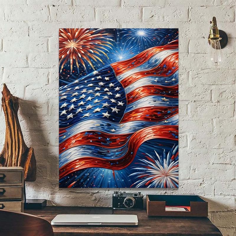 4th of July Diamond Painting Kit Fireworks Diamond Painting American Flag Diamond Art 5D Diamond Painting