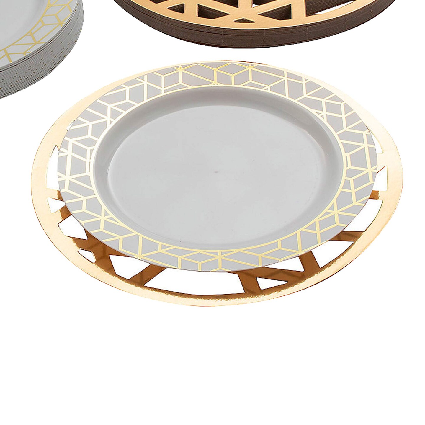 24 Pack Gold Geometric Charger and Dinner Plates Elegant Wedding Party Supplies