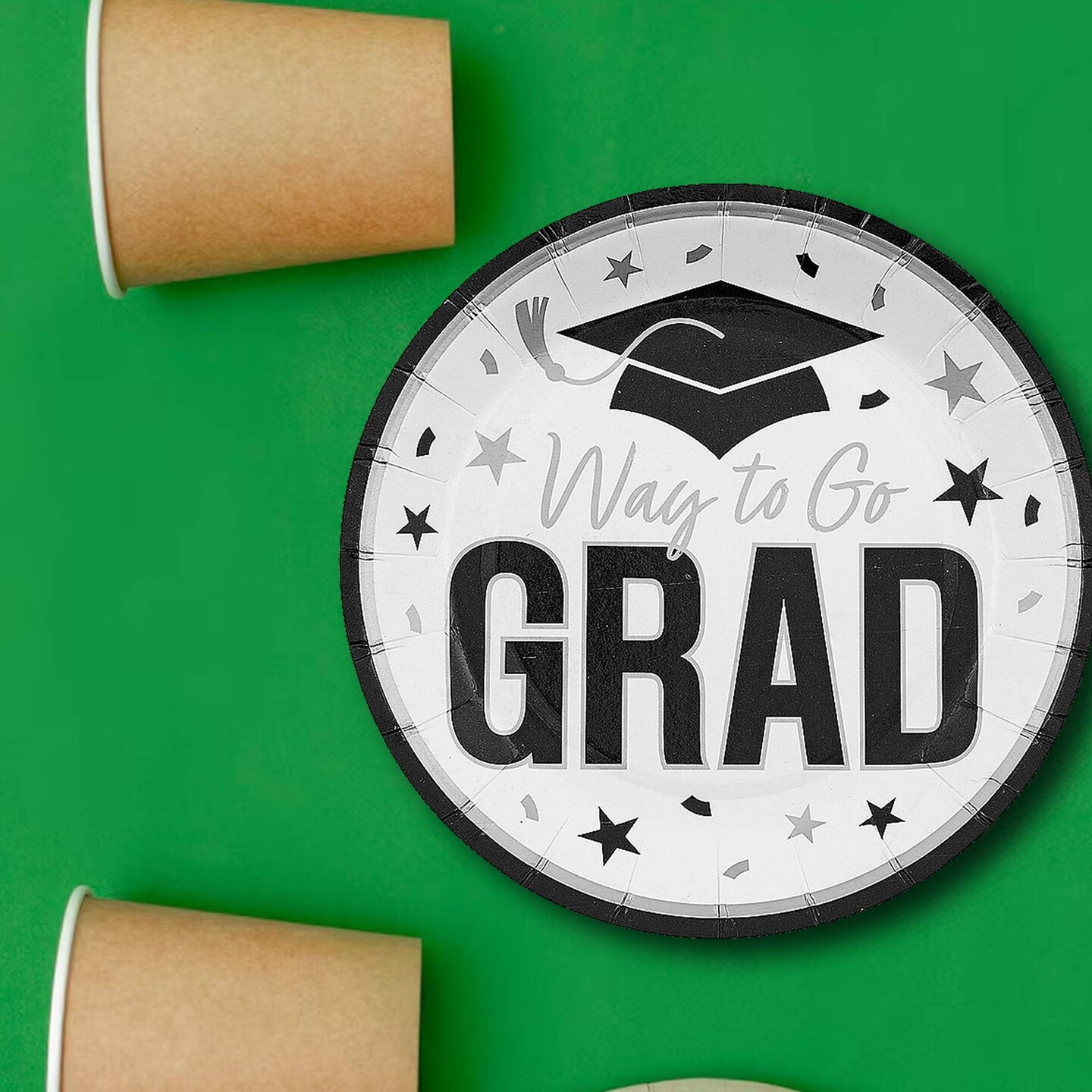25 Count White Way to Go Grad Disposable Paper Dessert Plates 7 1/4 Inch Graduation Party