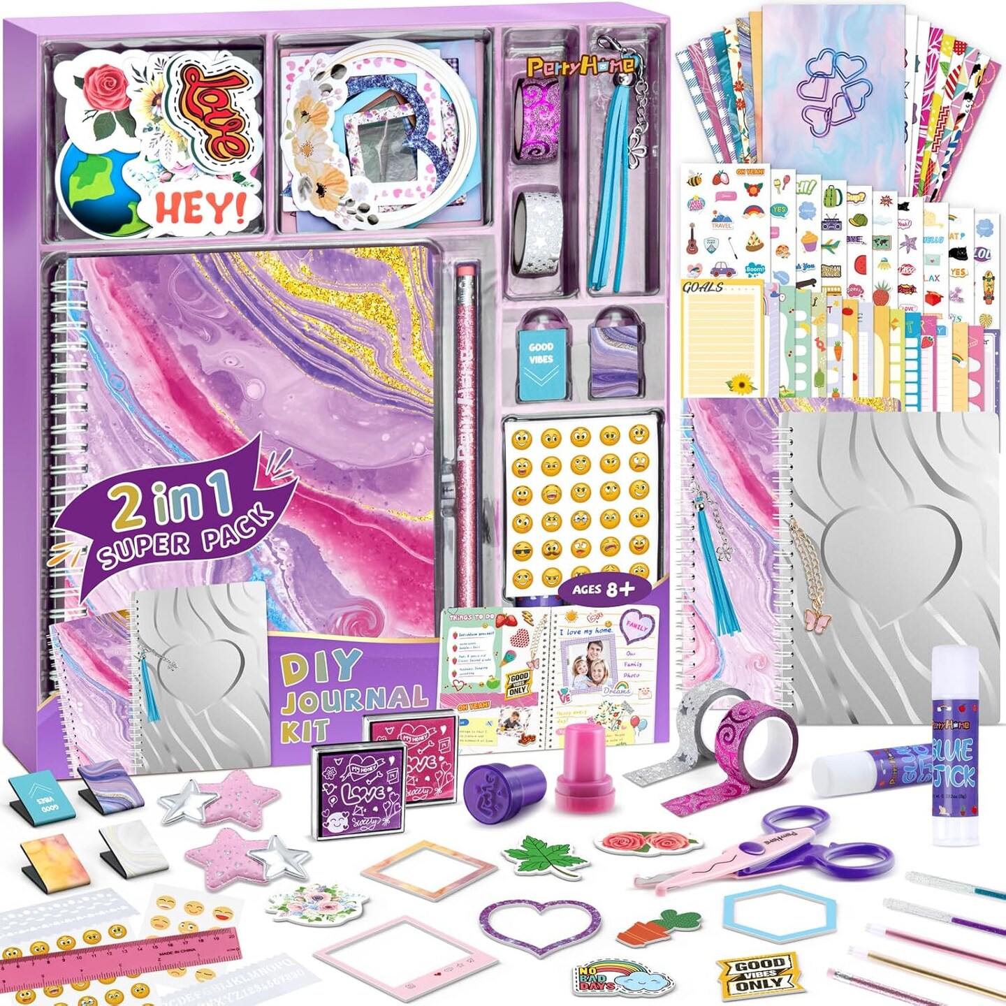 2-Pack Mega DIY Journal Kit For Girls - 150+ Piece Scrapbook & Diary Set With Art Supplies