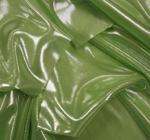 1 Yard Computer Foil Pea Green Fabric 100% Polyester, 44/45&#x22; Wide Lightweight Apparel &#x26; Dancewear Material