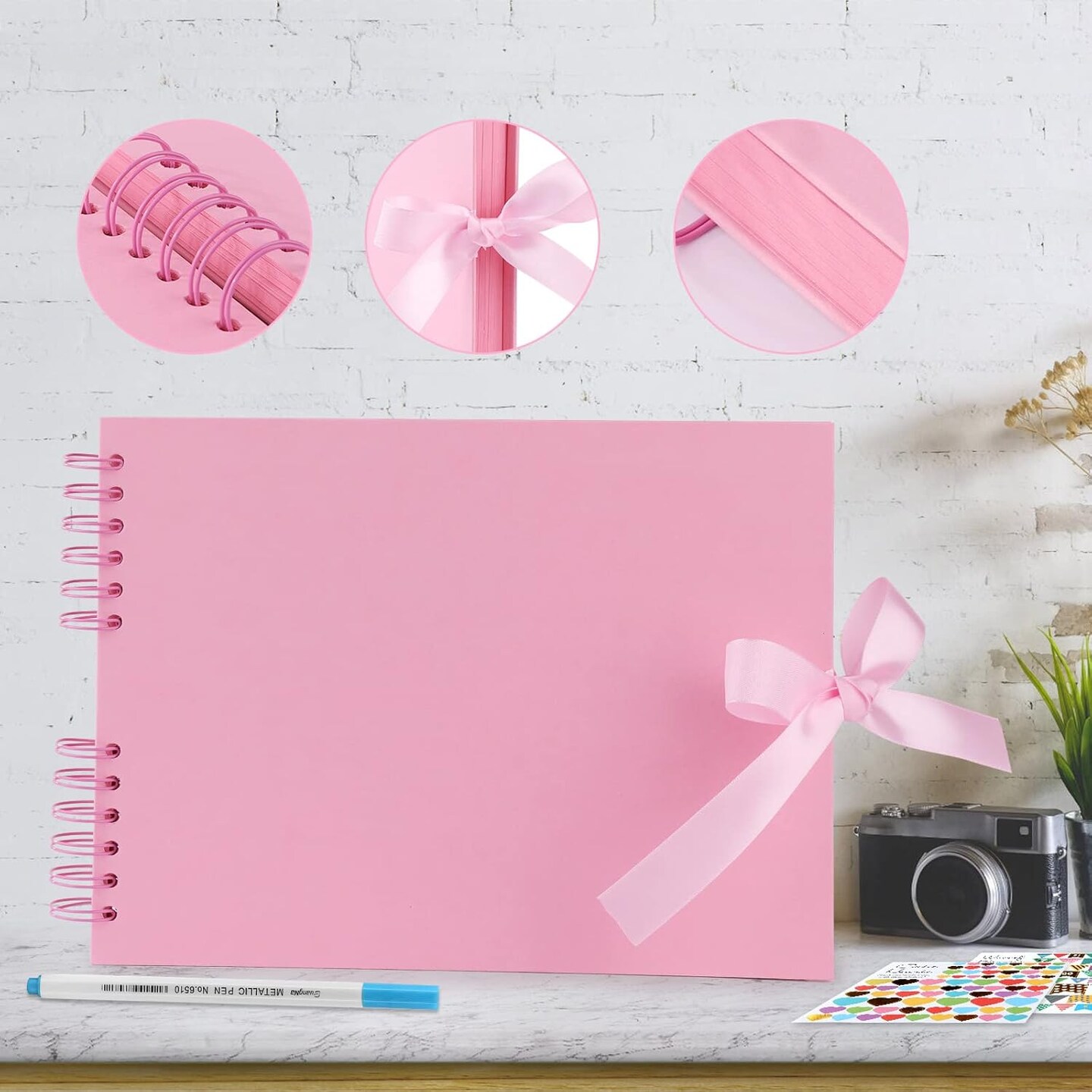 80-Page Scrapbook Album Kit with 10 Metallic Markers & Accessories - Pink (11.5*8.5 Inches)