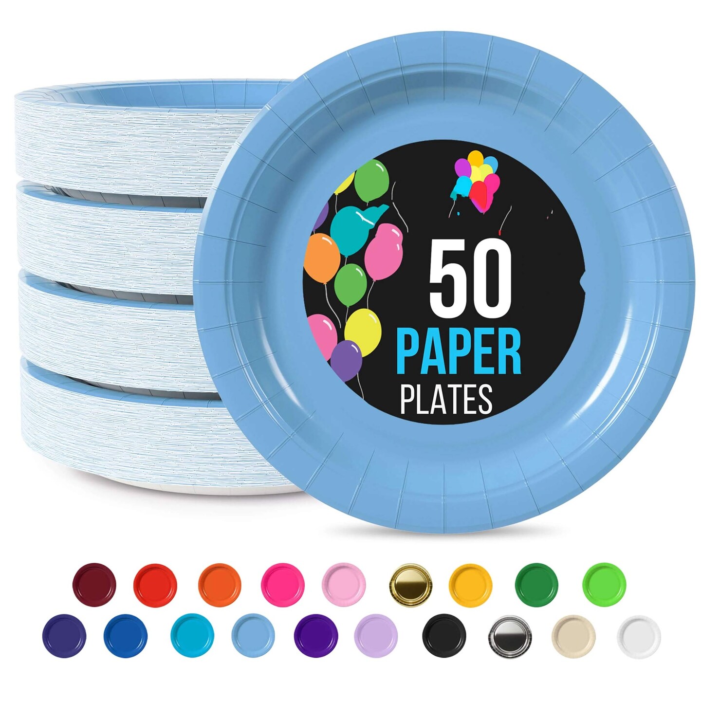 50 Count Light Blue Paper Plates Durable Disposable Elegant Party Plates For Events 7&#x22;