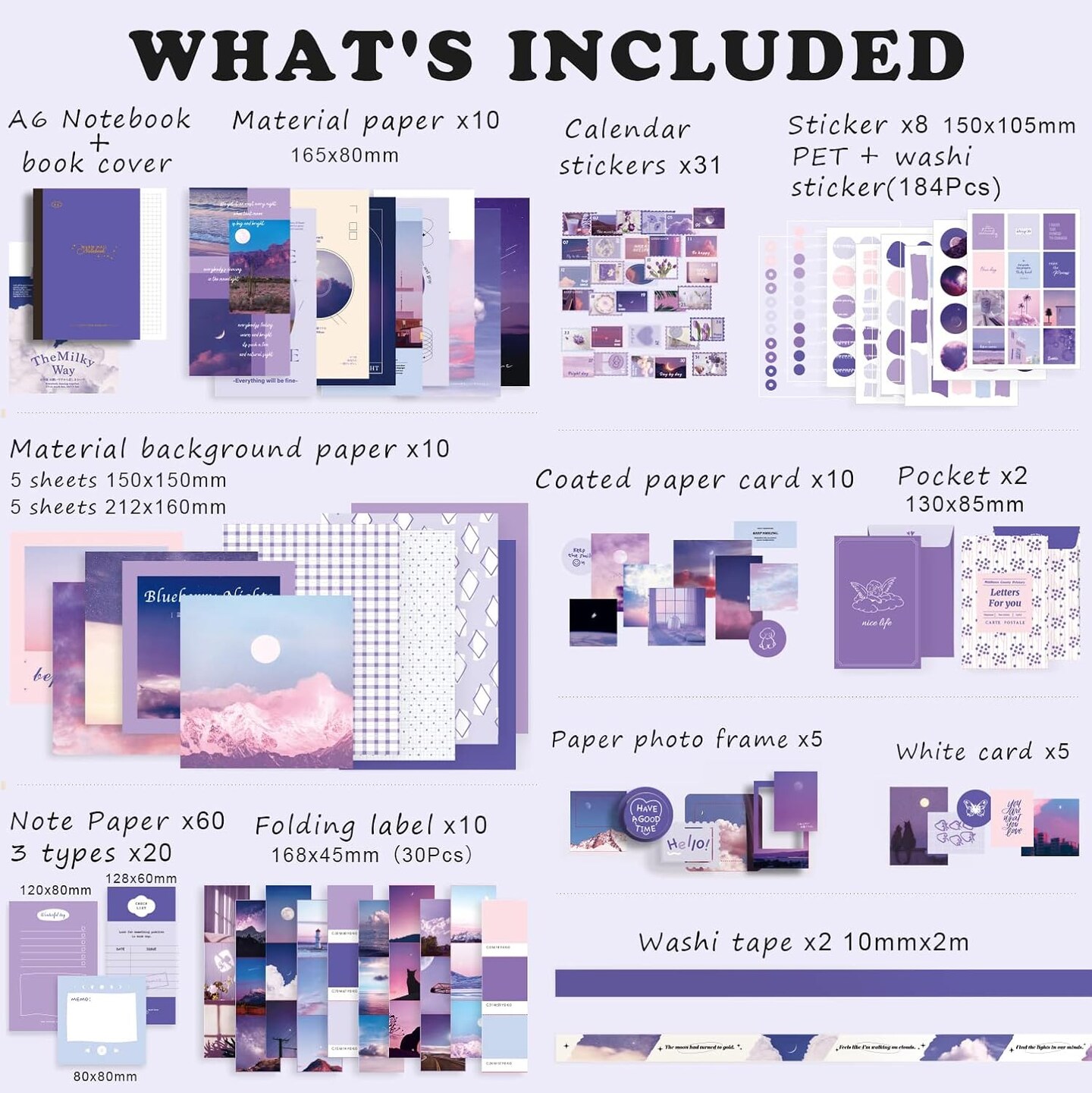 348pcs Aesthetic Scrapbook Supplies Kit (Moonlight)