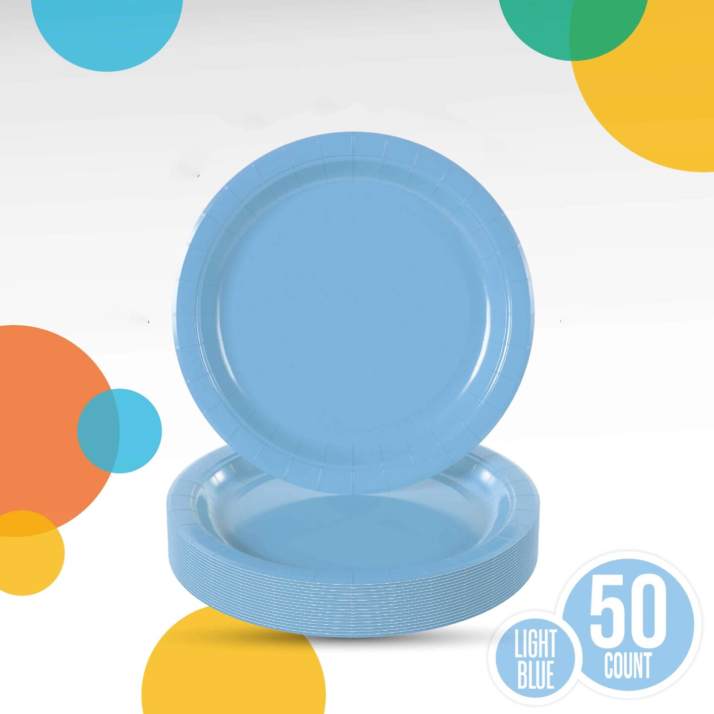 50 Count Light Blue Paper Plates Durable Disposable Elegant Party Plates For Events 7&#x22;