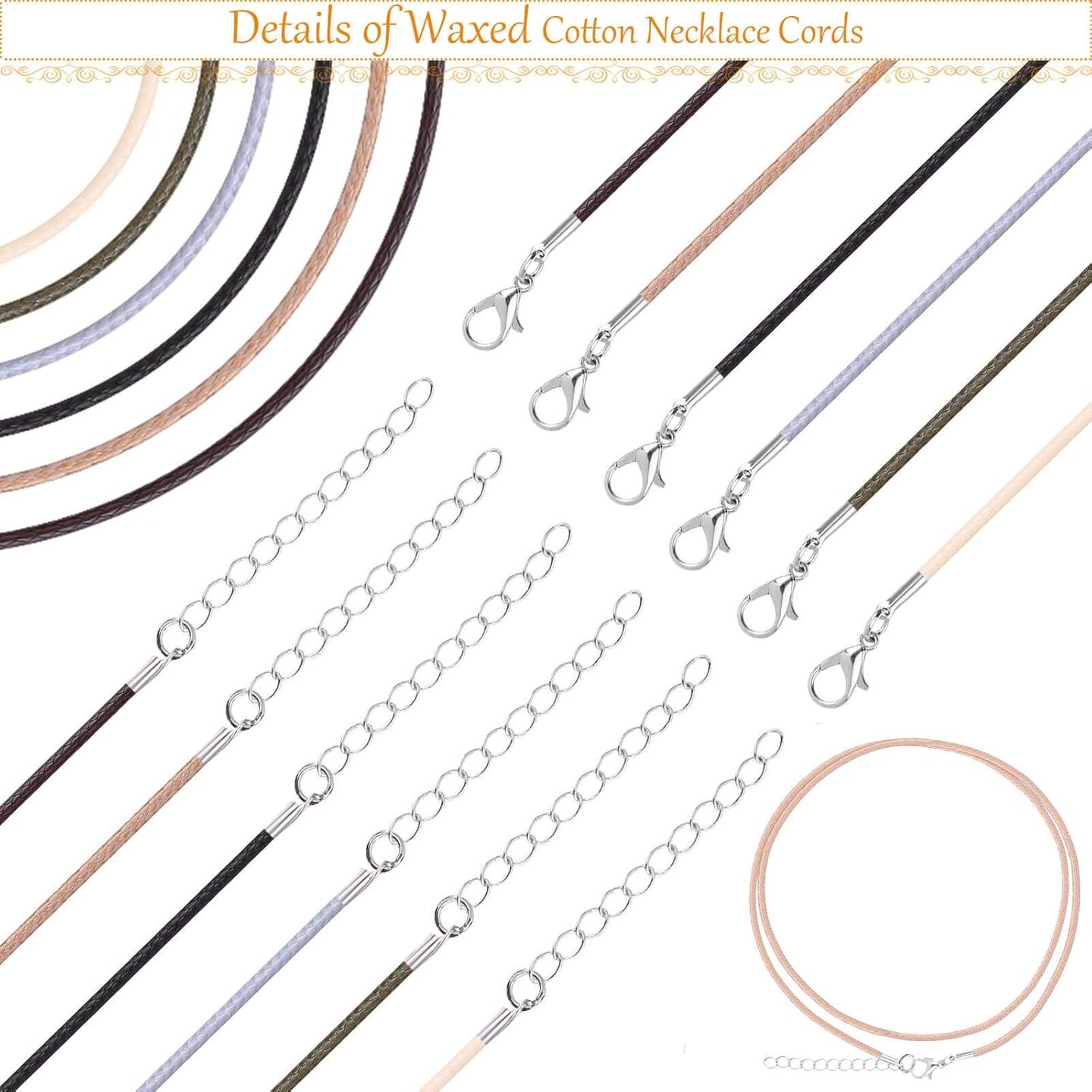 100pcs Necklace String, Necklace Cord with Clasp Bulk for Jewelry Bracelet Making (Earth Color)