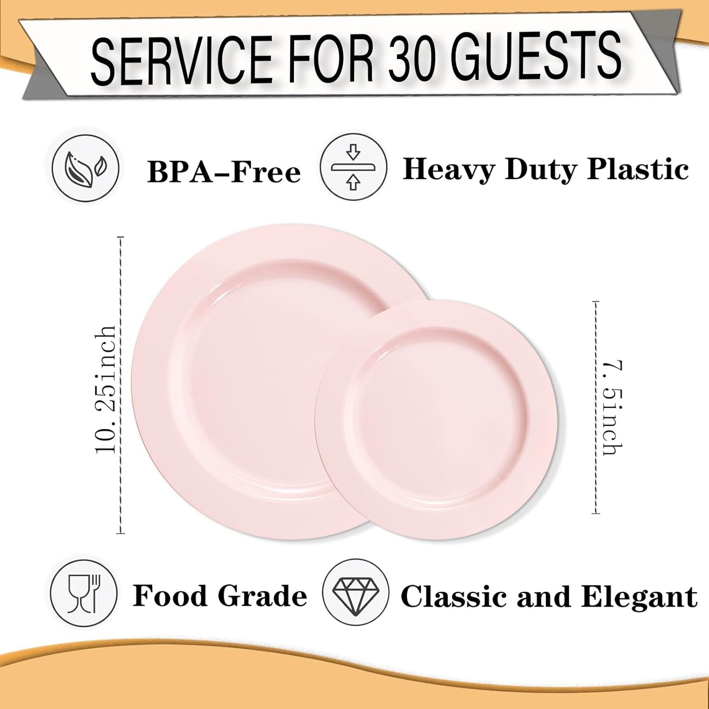 60PCS Pink Plastic Plates - Heavy Duty Pink Plates Disposable for Party(Pink)30PCS 10.25inch &#x26; 30PCS 7.5inch