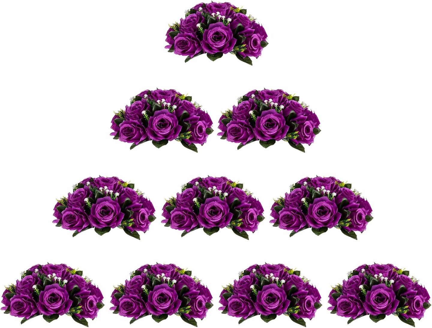 10pcs Purple Rose Flower Balls &#x2013; Artificial Wedding Centerpieces with Bases for DIY Decor (Purple)