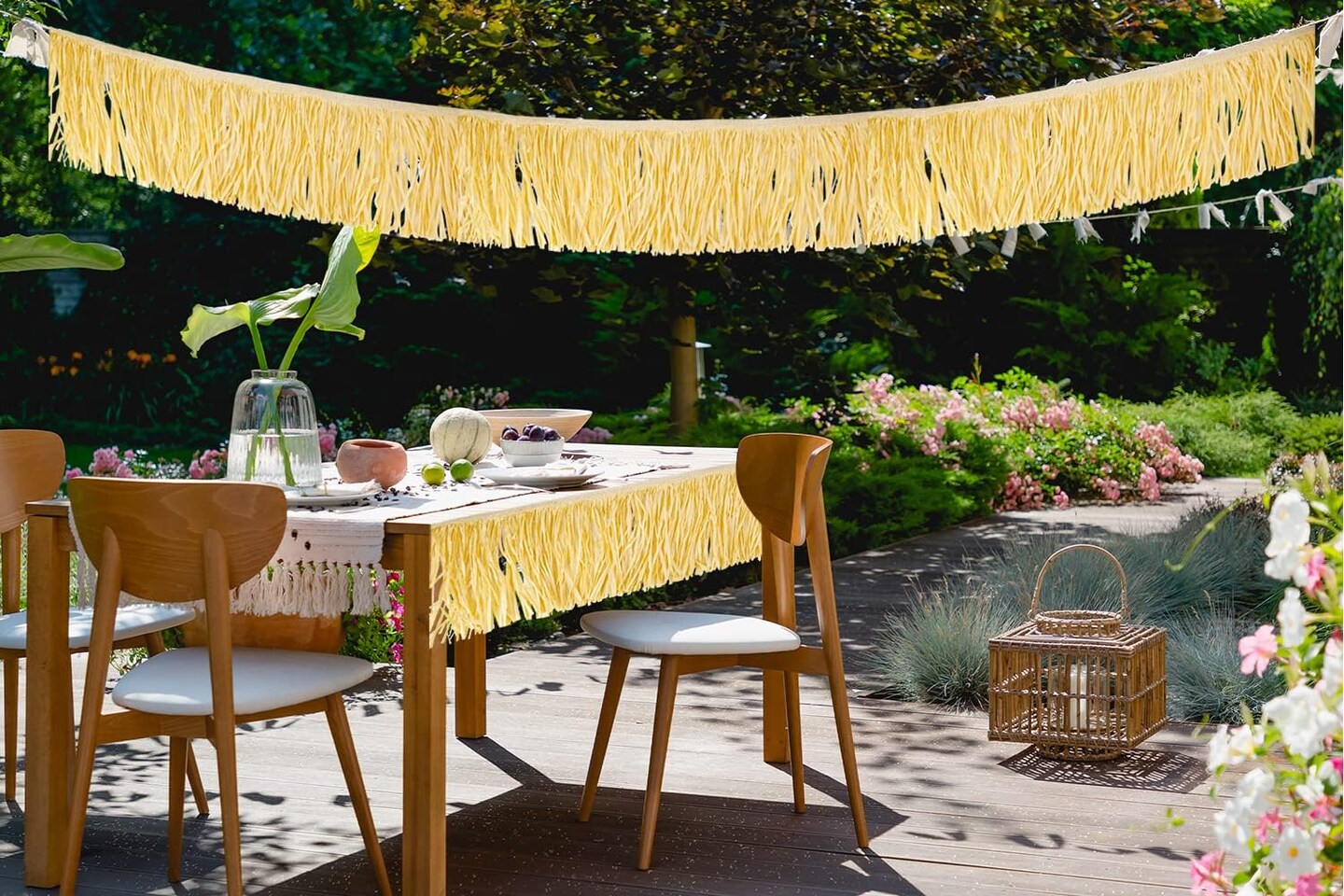 Hawaiian Grass Table Skirt - 157 x 11.8 Inch Luau Grass Raffia Fringe Banner