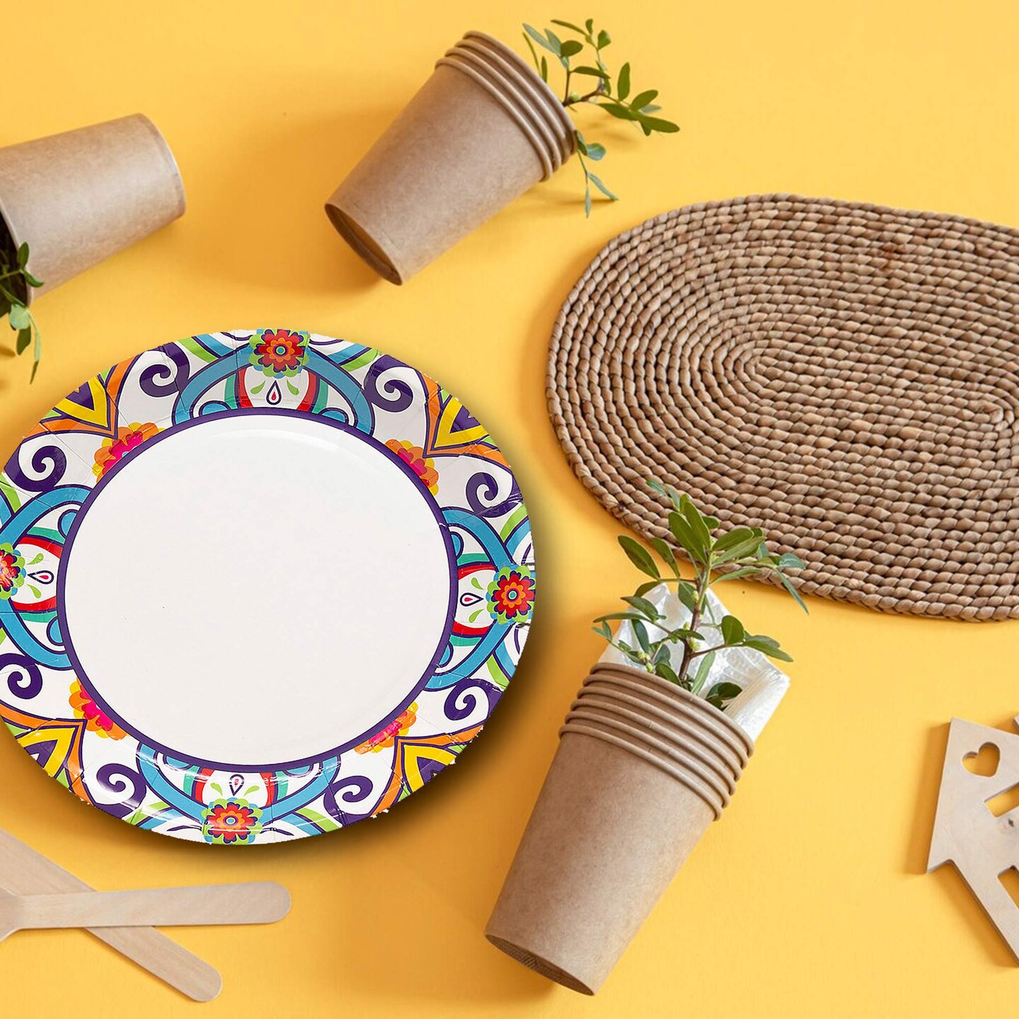 8 Ct. Colorful Fiesta Paper Dessert Plates 7" Vibrant Cinco de Mayo Party Tableware