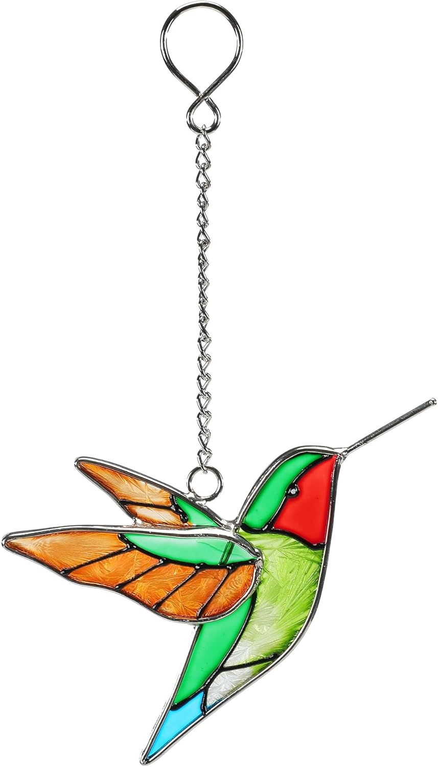 Handmade Stained Glass Hummingbird Hanging Ornament,Colorful 4.3x4.9 Inch