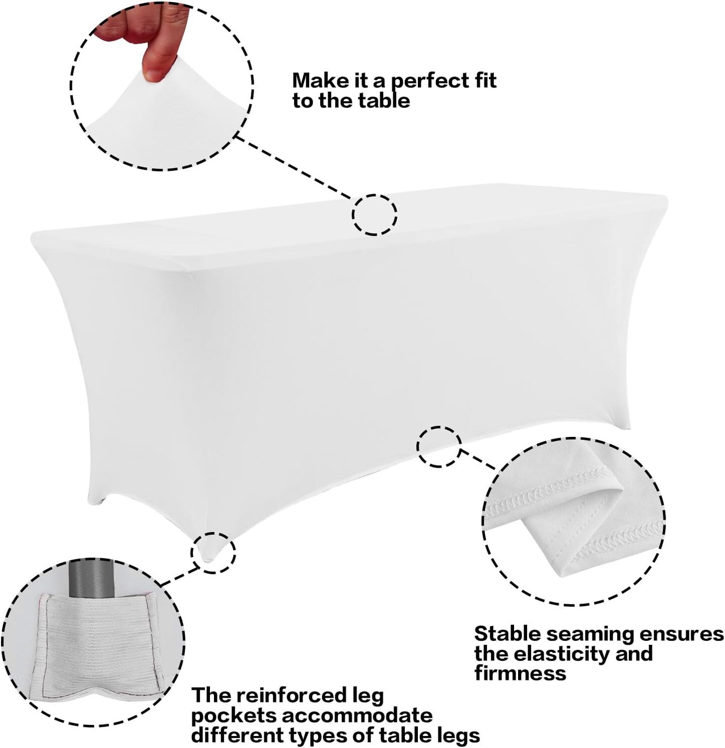 2 Pack 6FT Table Cloth for Rectangular Fitted Events Stretch White Table Covers Washable Spandex Spring Tablecloth Protector for Party, Wedding, Cocktail, Banquet, Festival