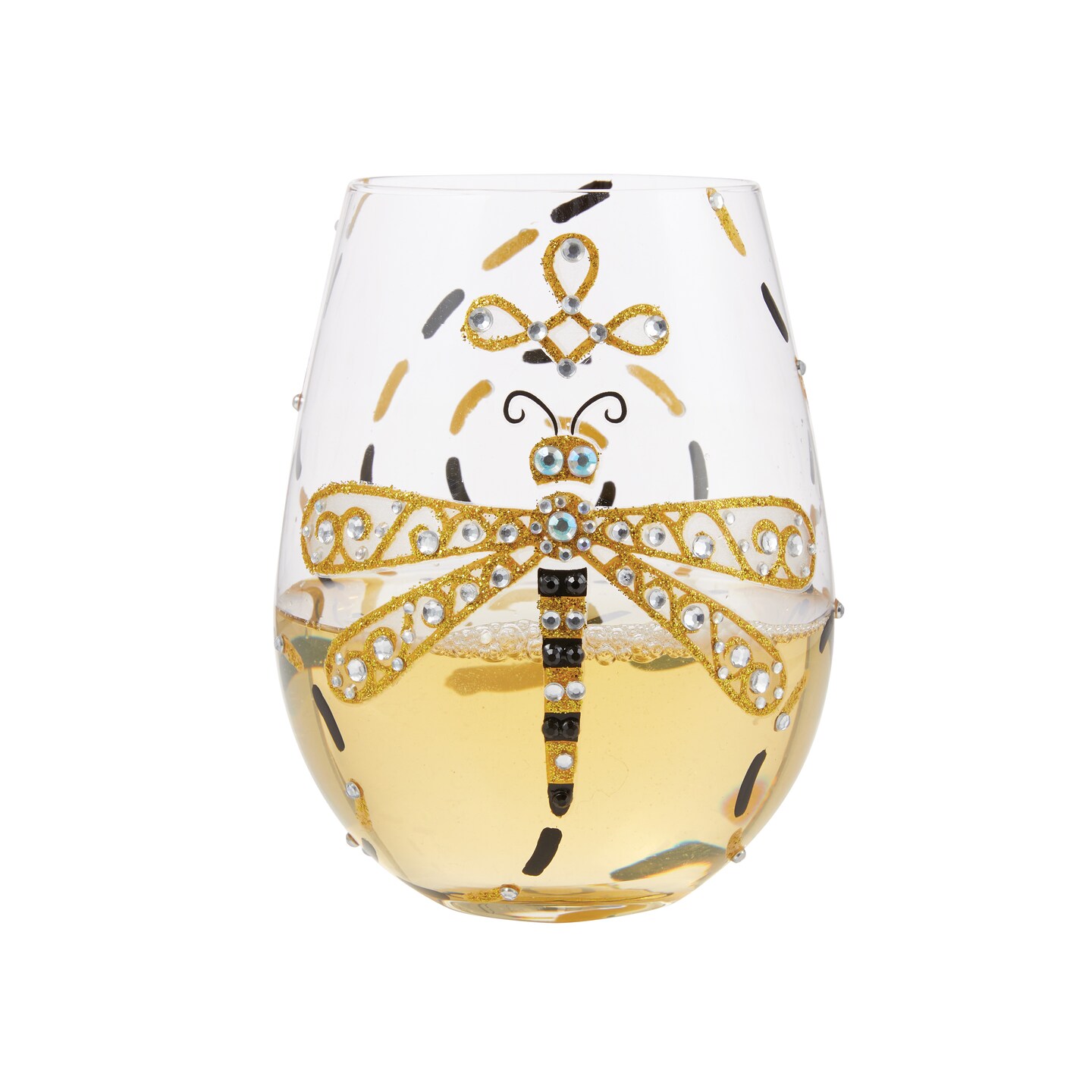 Lolita Dazzling Dragonfly Stemless Hand Painted Wine Glass