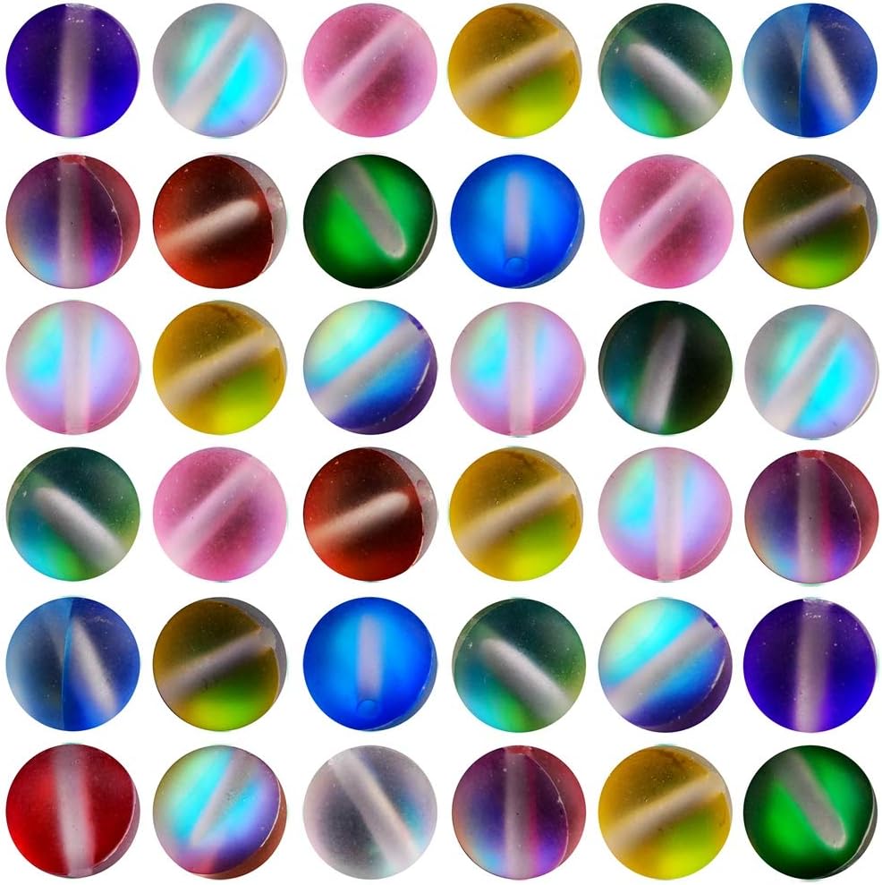 Matte Aurora Crystal Glass Beads Flash Glitter Shining Mermaid Round Loose Aura Bead Frosted Moonstone