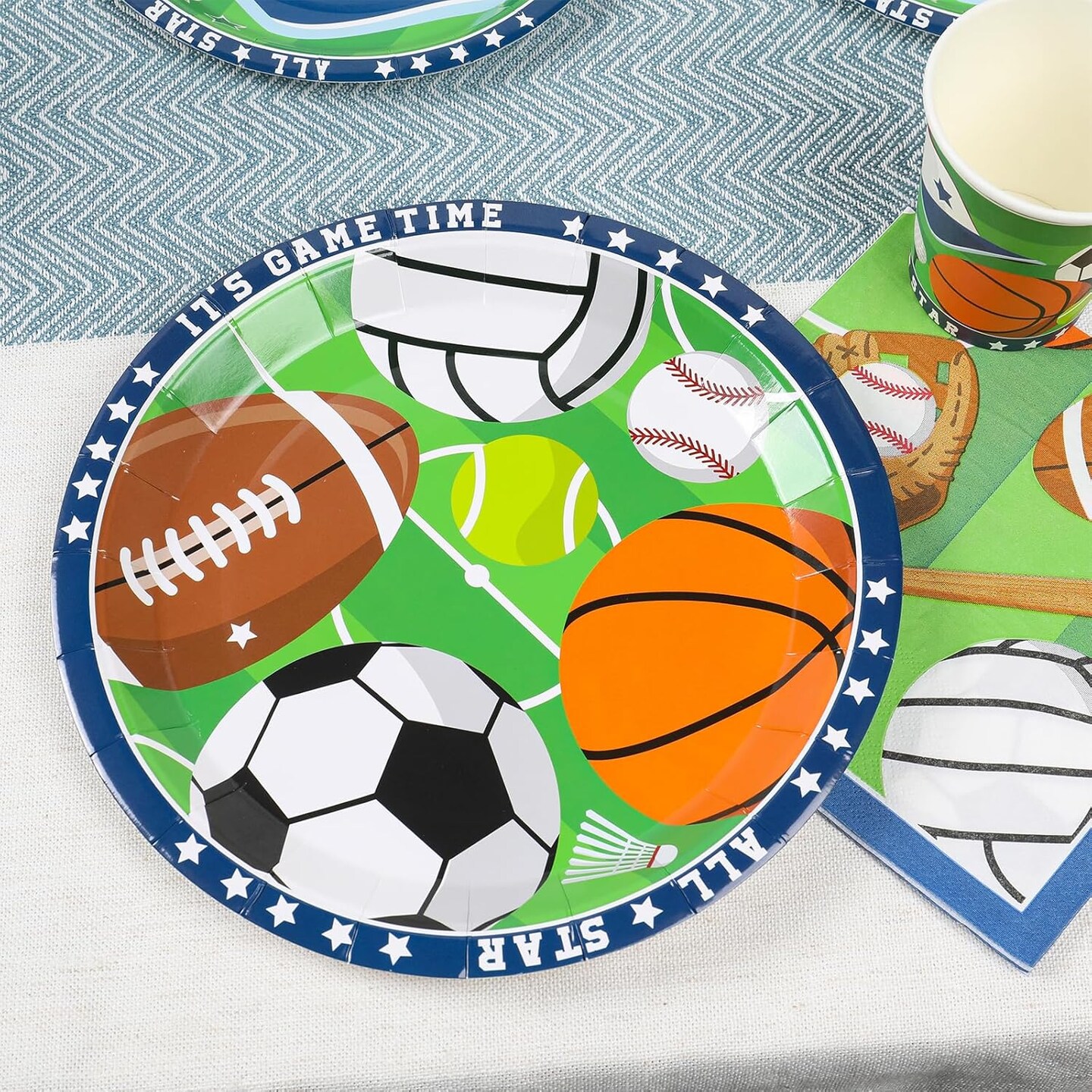 Sports Themed Party Decorations (Serves 24) Dinner Plates, Dessert Plates, Cups, Napkins. Sports Baby Shower[Multiple]