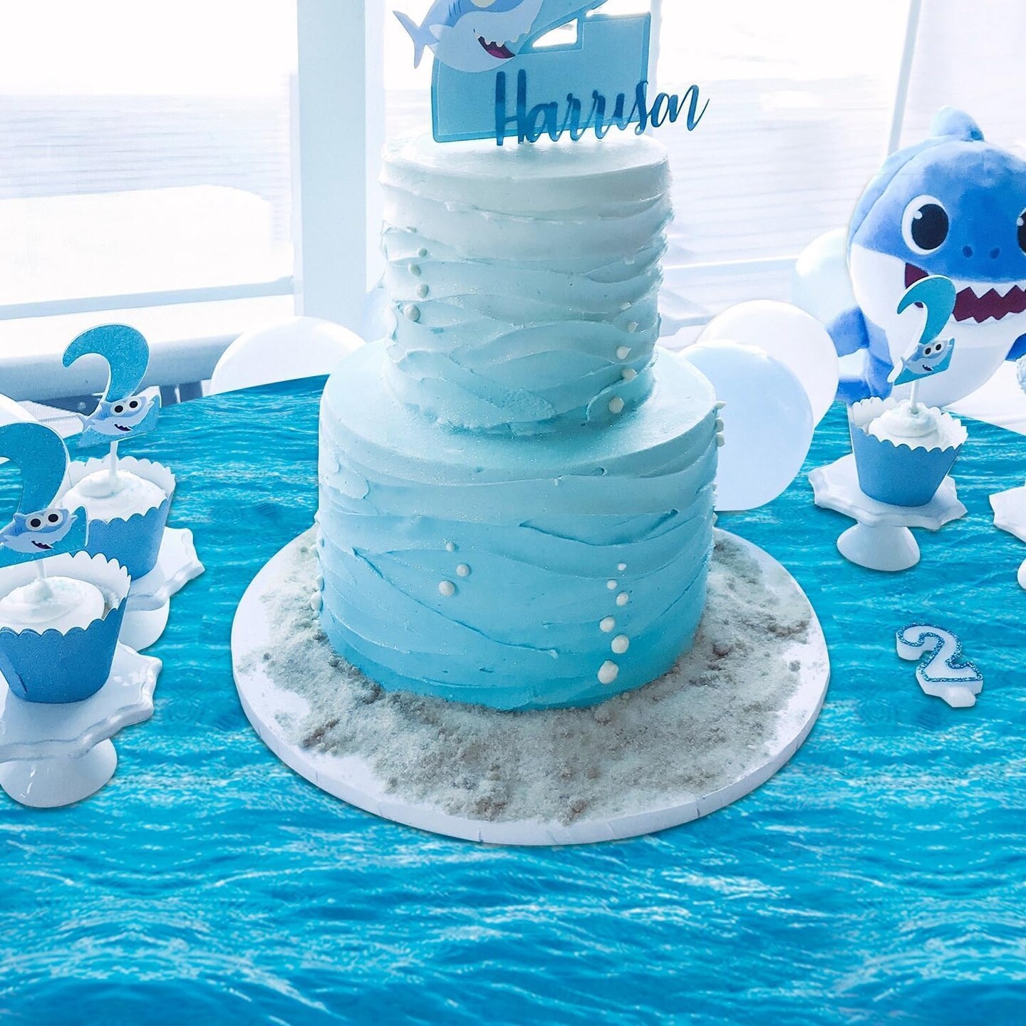 Round Ocean Waves Tablecloths 84 x 84 Inch Under The Sea Party Decorations Ocean Tablecloth Water Print Table Cover