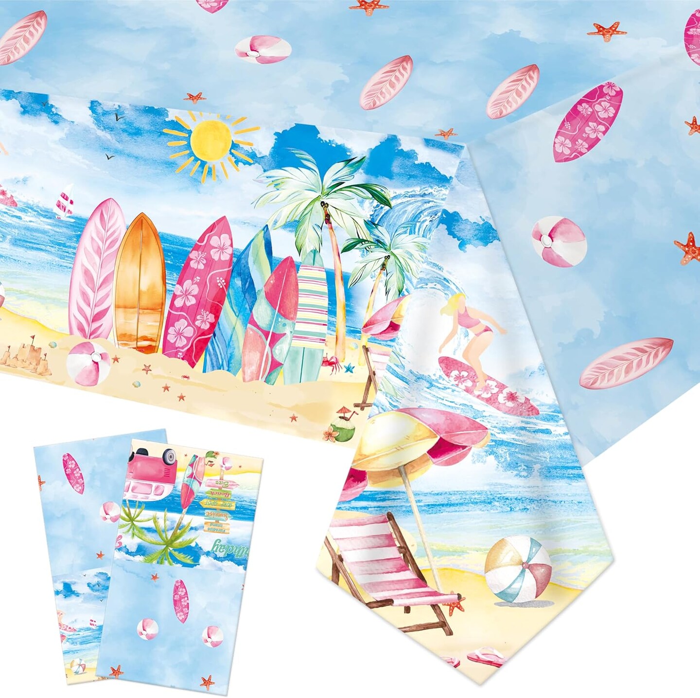 2Pcs Vintage Surfing Surfboard Tablecloths Summer Surfing Birthday Party Table Decorations