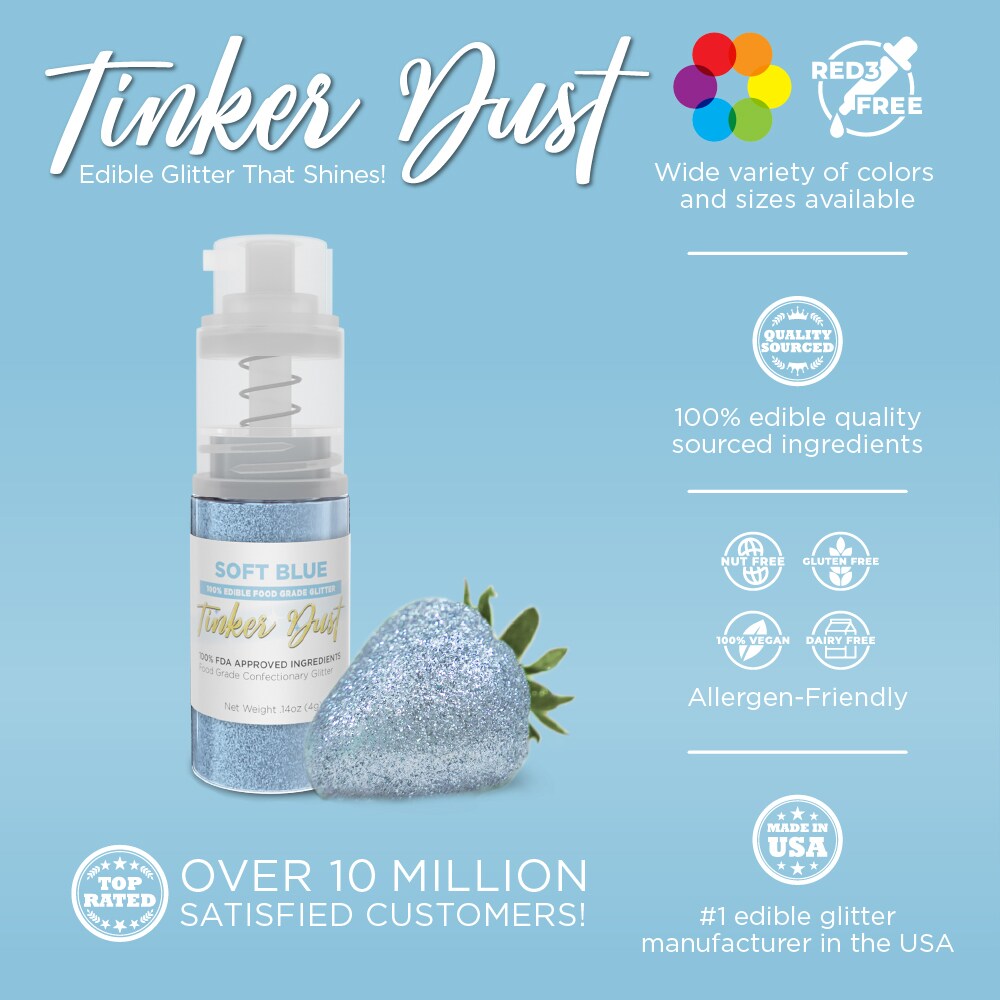 Bakell - Soft Blue Tinker Dust Edible Glitter (4g, 1x Spray Pump) for Food, Desserts, and Beverages!